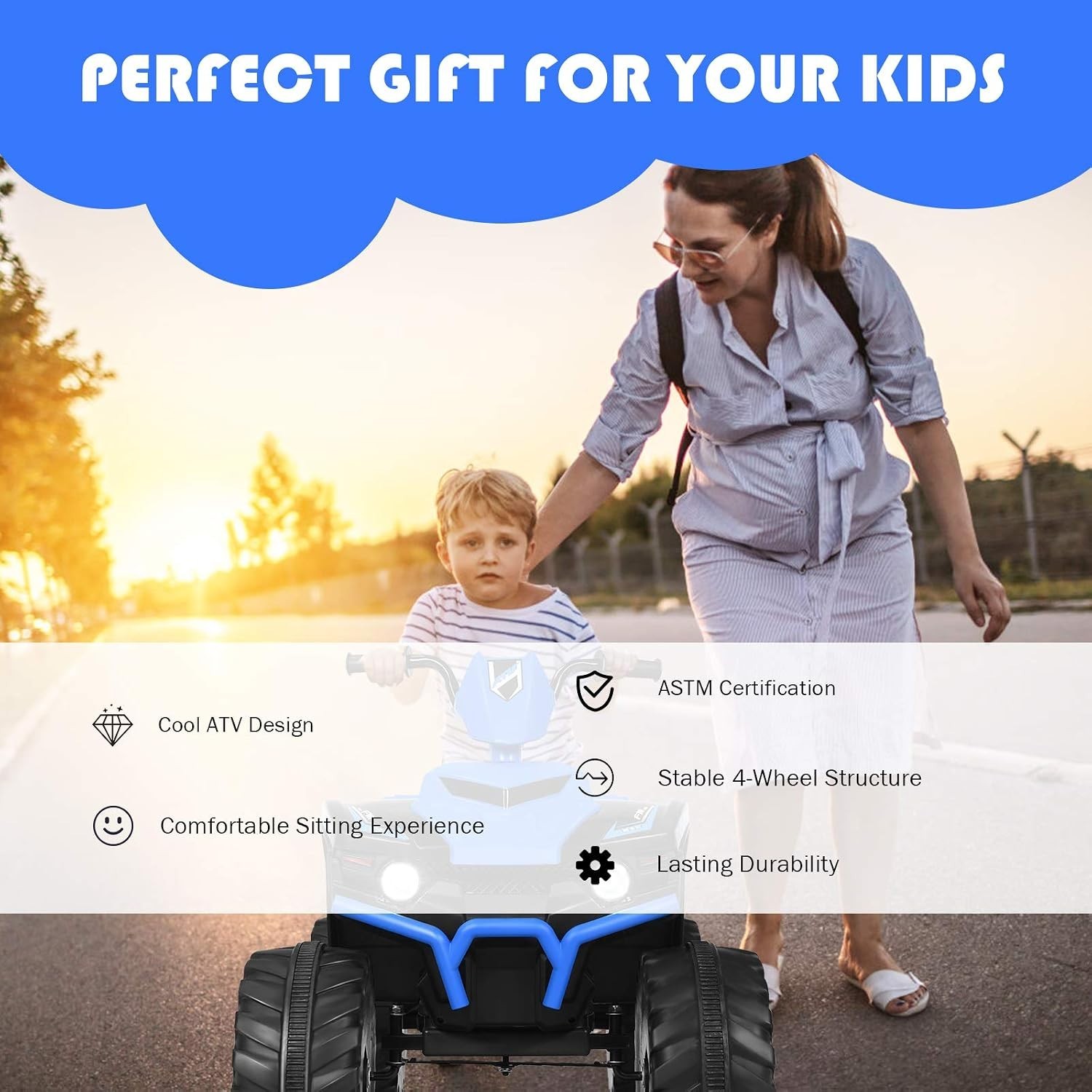 Rechargeable 12V Electric Kids ATV with Maximum Weight Capacity of 77 Pounds