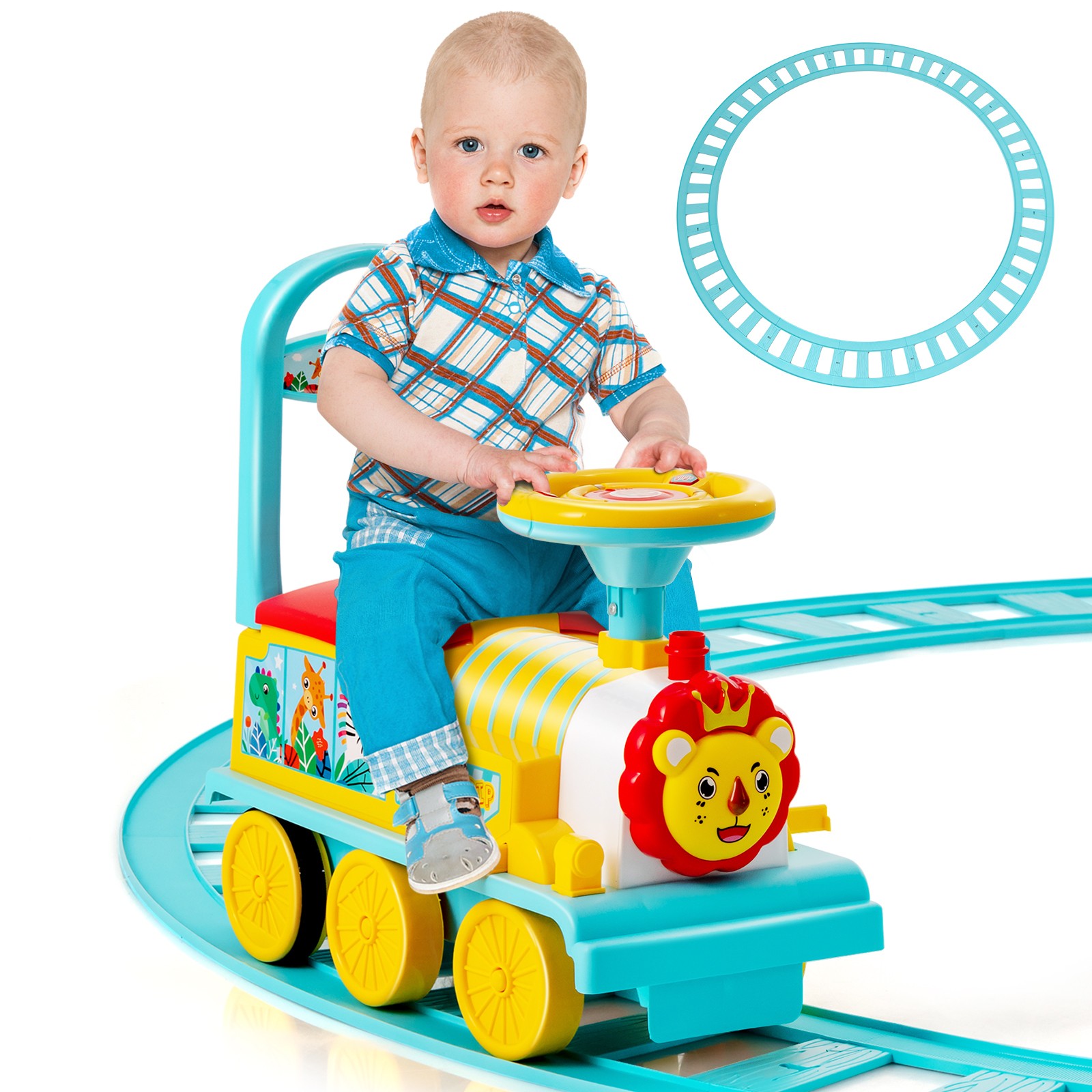 6V Electric Kids Motorized Train Toy with Unique Train Outlook & Stickers Blue