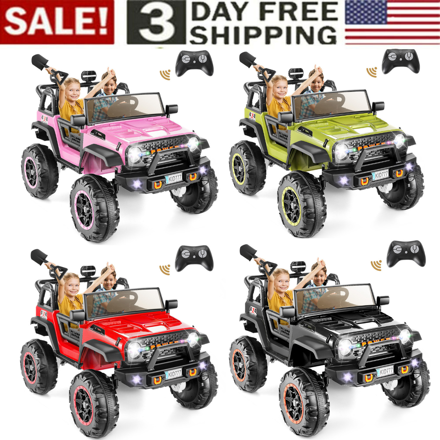 24V Kids Car Toy Ride on Truck Power Wheels w/Remote 2.4G Bluetooth LED Lights-