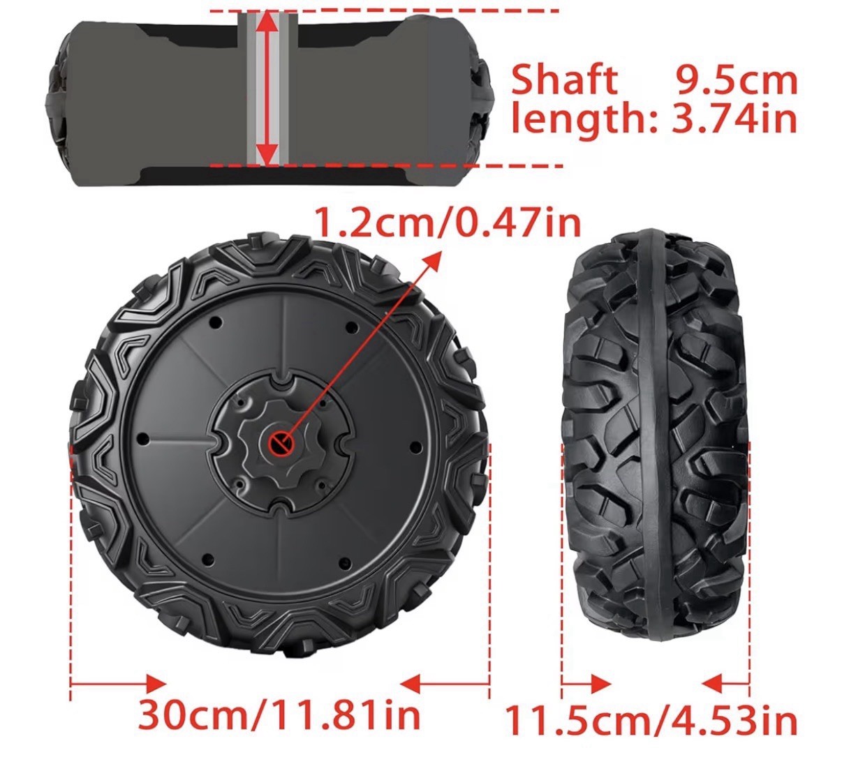 2 Pack 30CM/11.8” PU Solid EVA Foam Tire for Power Wheels,1.2CM/0.47in Apert…