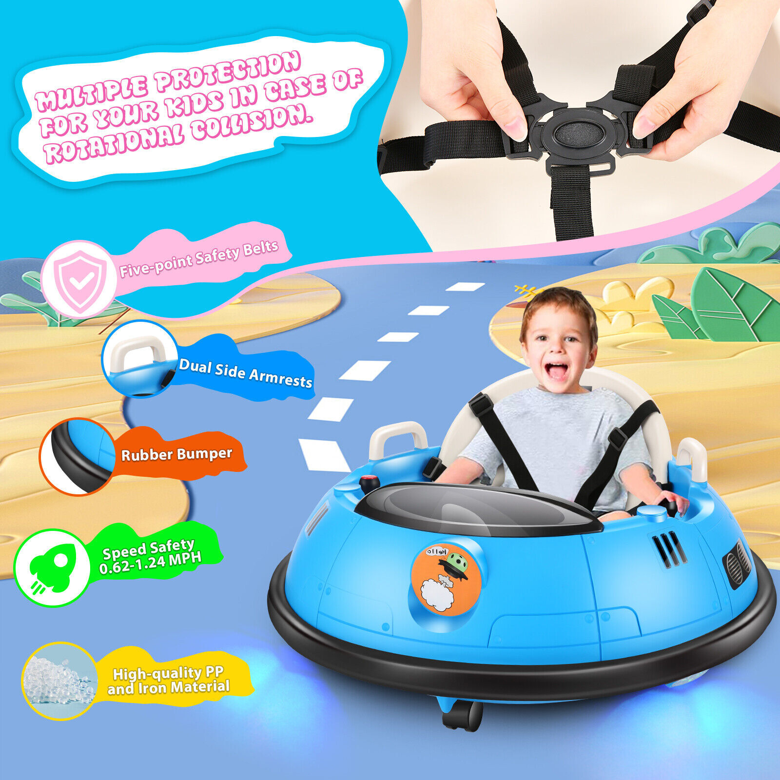 12V Electric Ride On Bumper Car w/Remote Control,LED Lights for 1.5-5 Years Old