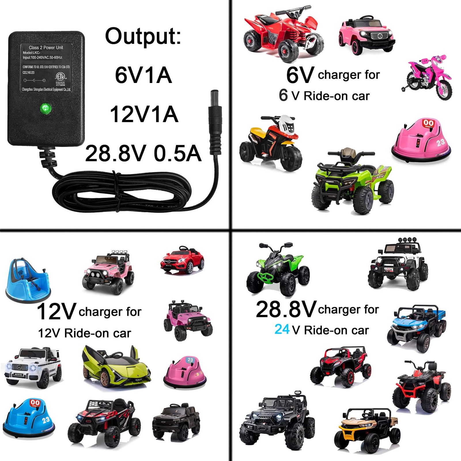 Bumper Car Charger 6V 1A Universal for Flybar Kidzone Ride-On Cars 6Volt