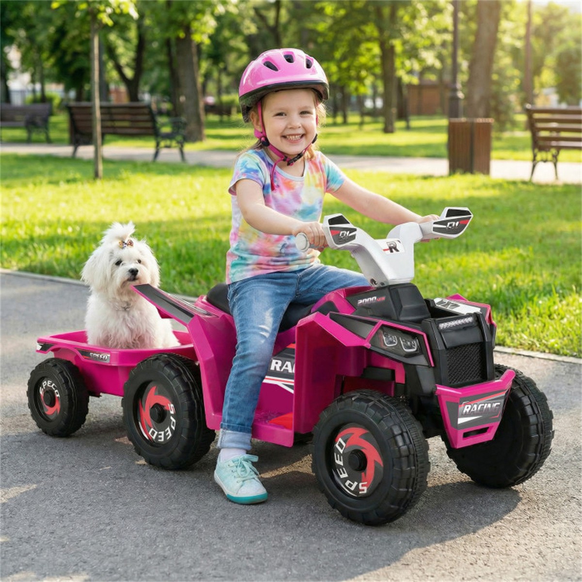 Kids Ride On ATV with Removable Trailer 6V Electric Quad for Toddlers Ages 3+