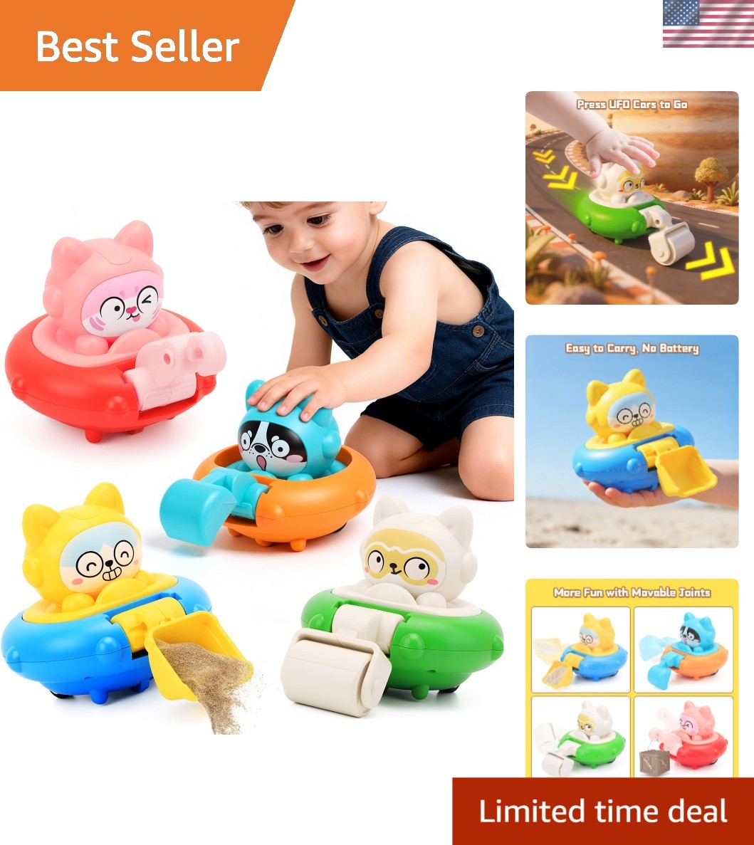 4 PCS Push and Go Friction Car Set for Ages 18m+ – Safe Toddler Racing Toys