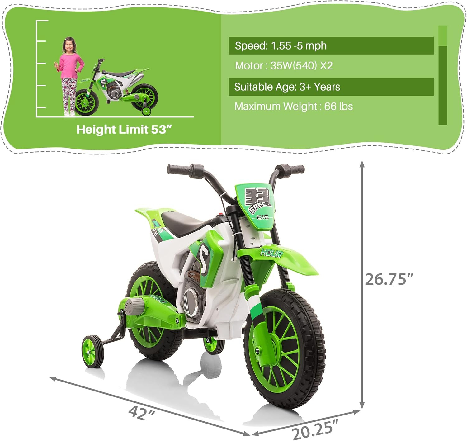 Electric Motorcycle for Kids 12V Dirt Bike Ride on Toy Battery Powered Motorbike