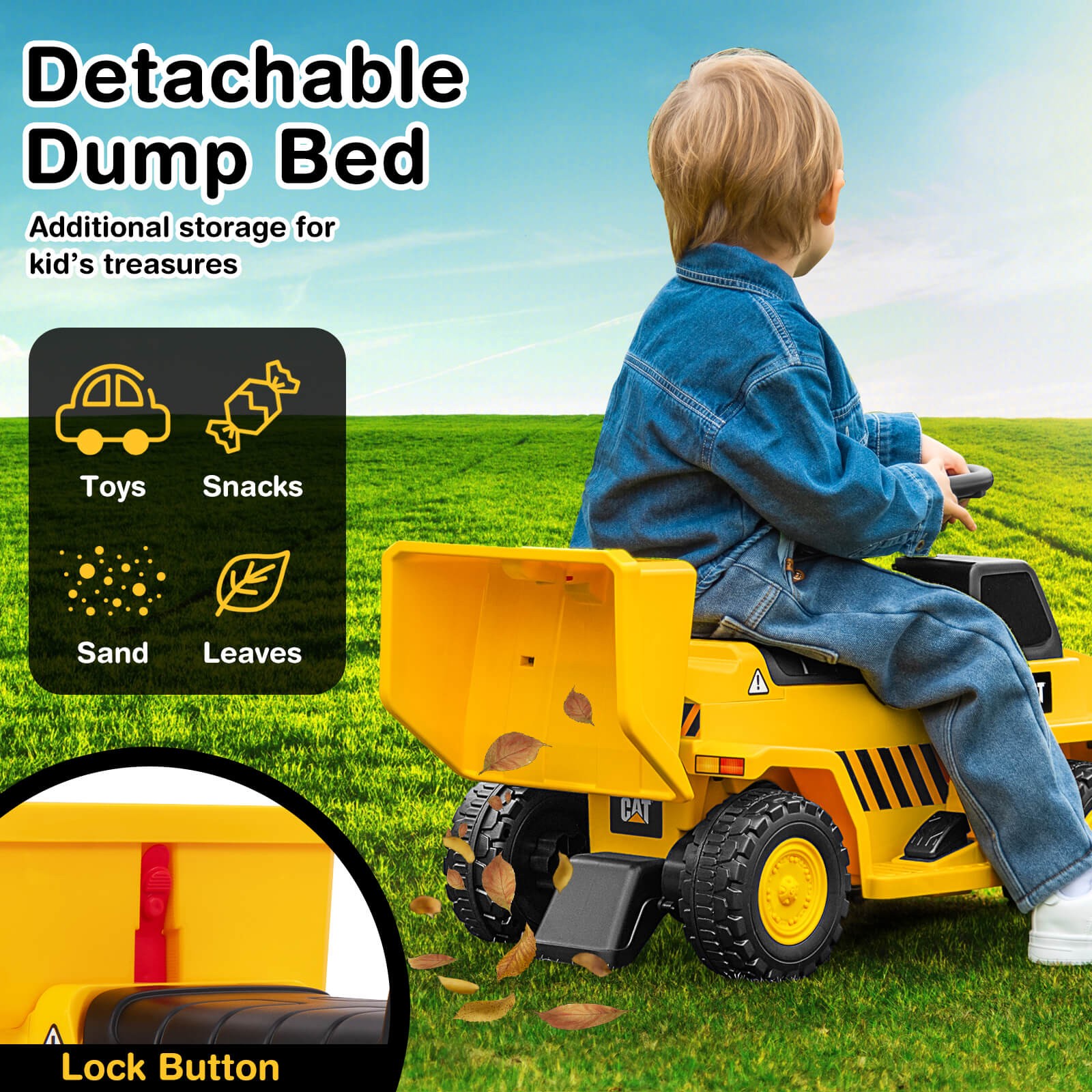 Ride on Dump Truck w/One-Button Start Horn Adjustable Dump Bed Treaded Wheels