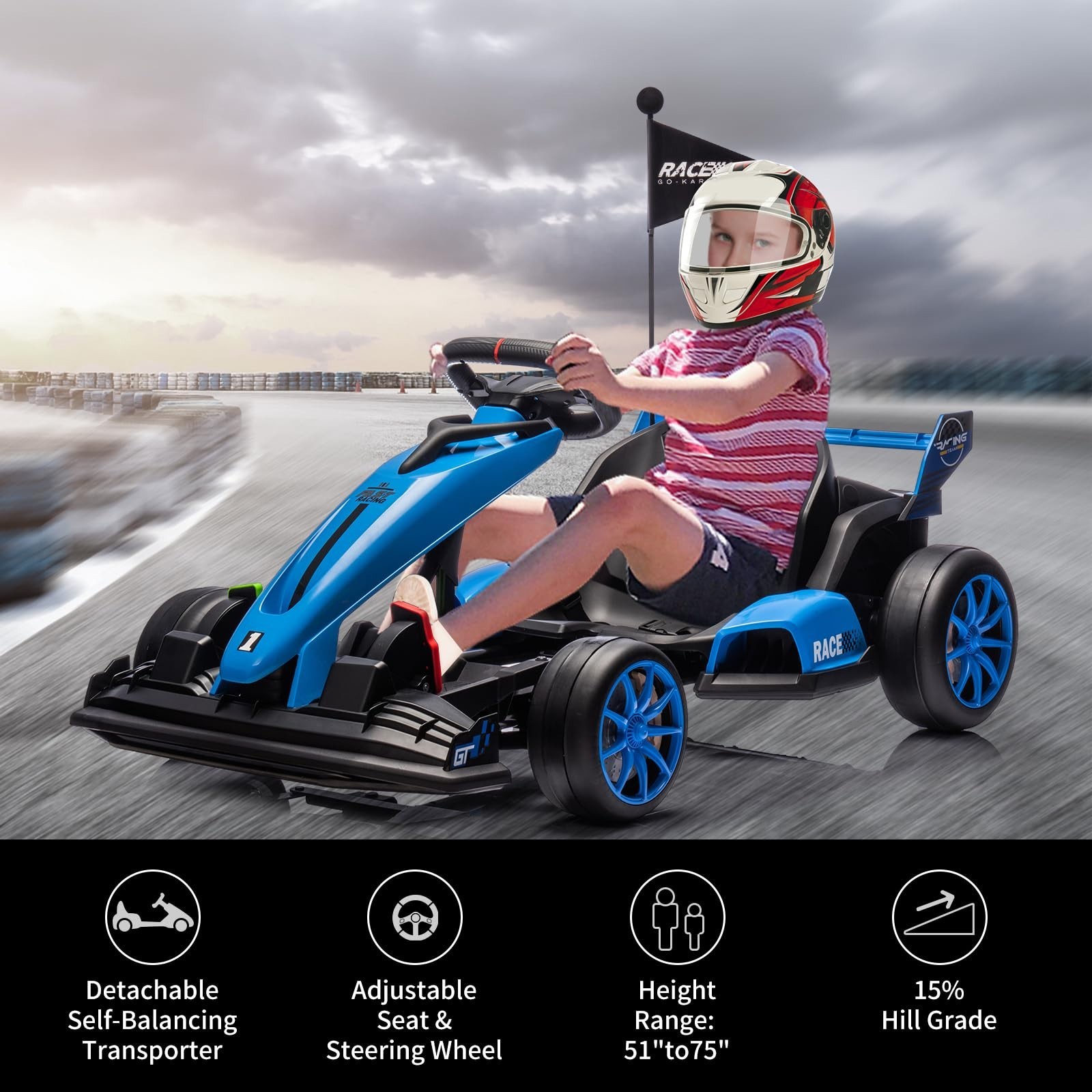 24V Electric Drift Kart for Kids Go Kart Ride Car w/ Adjustable Seat Ride on Toy