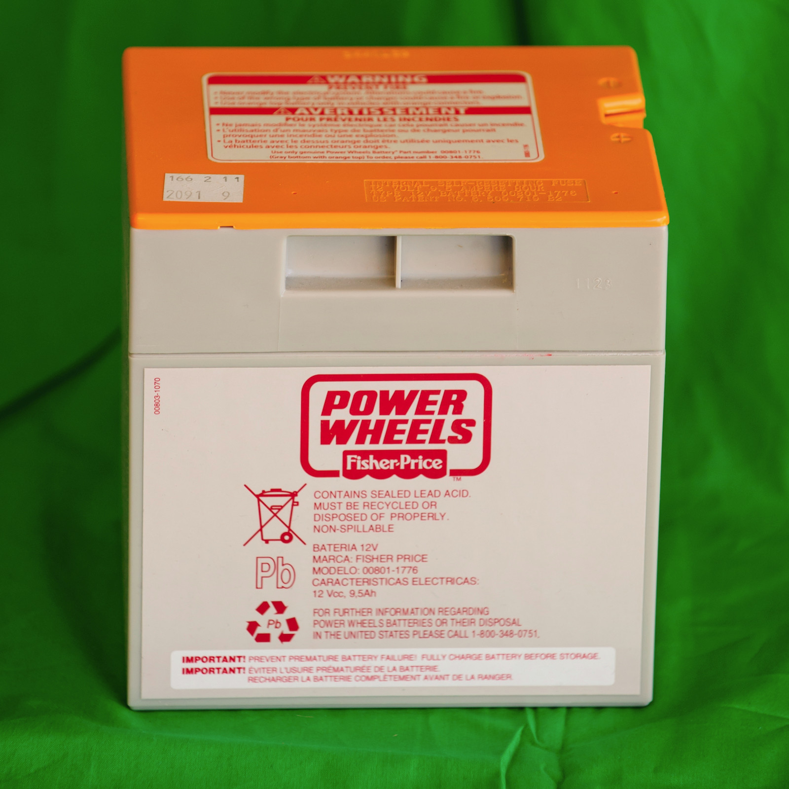 Power Wheels Gray-Orange Top 12 volt Battery & Charger (12V) 00801-1776 *NEW*