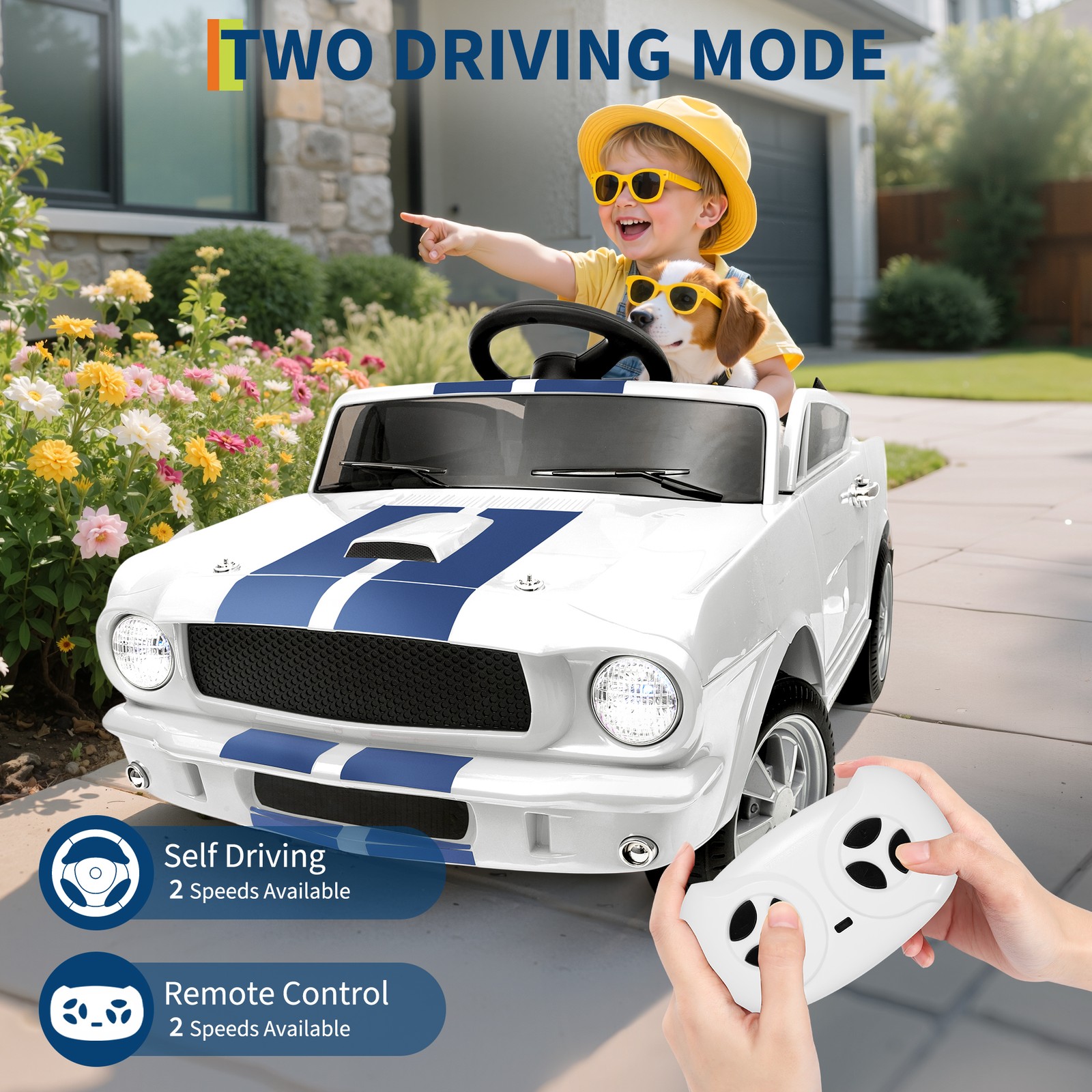 12V Kids Ride On Car w/ Remote, Bluetooth Music, LED Lights, 2 Speeds,3-8 Years