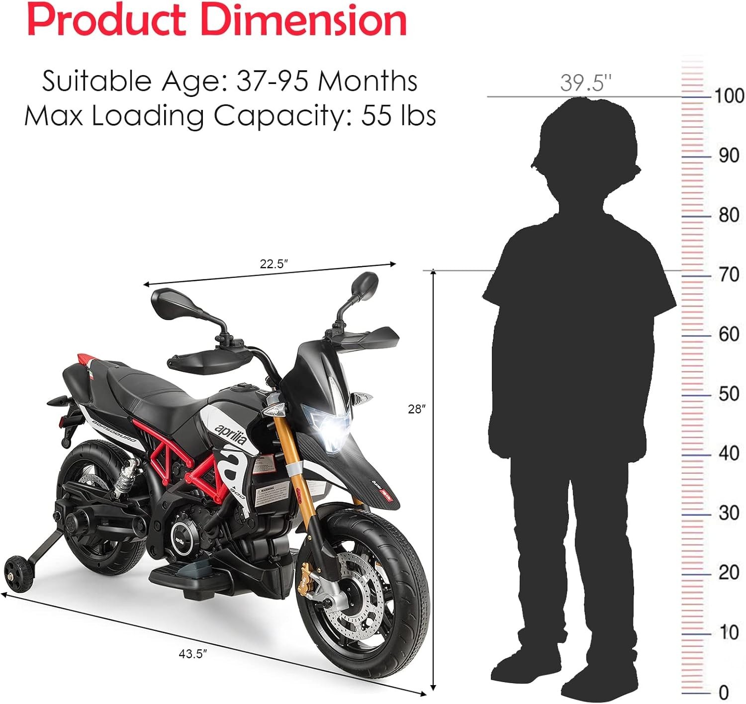 Aprilia Electric Motorcycle for Kids – Safe Ride-On Toy with Training Wheels
