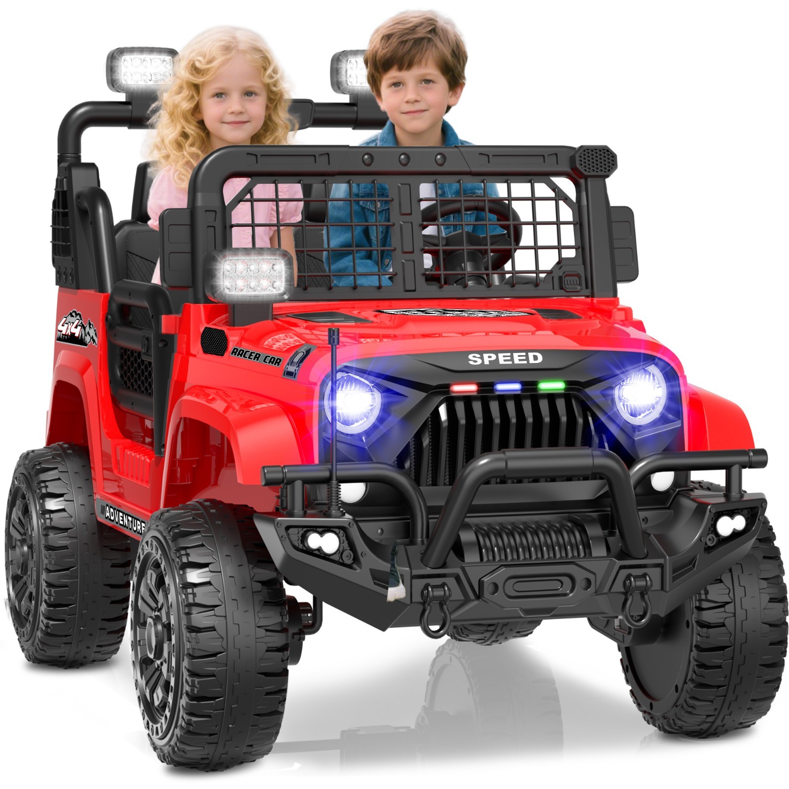 24V ride on toy truck with remote control, 4-wheel suspension, Bluetooth radio