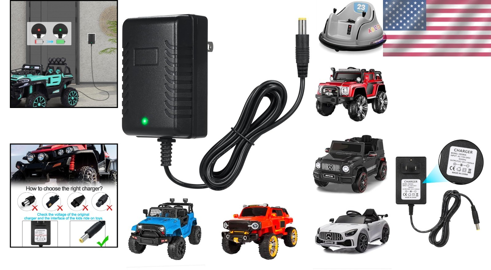 Fast Charging 12V Charger for Kids’ Electric Cars & Toy SUVs – 1-