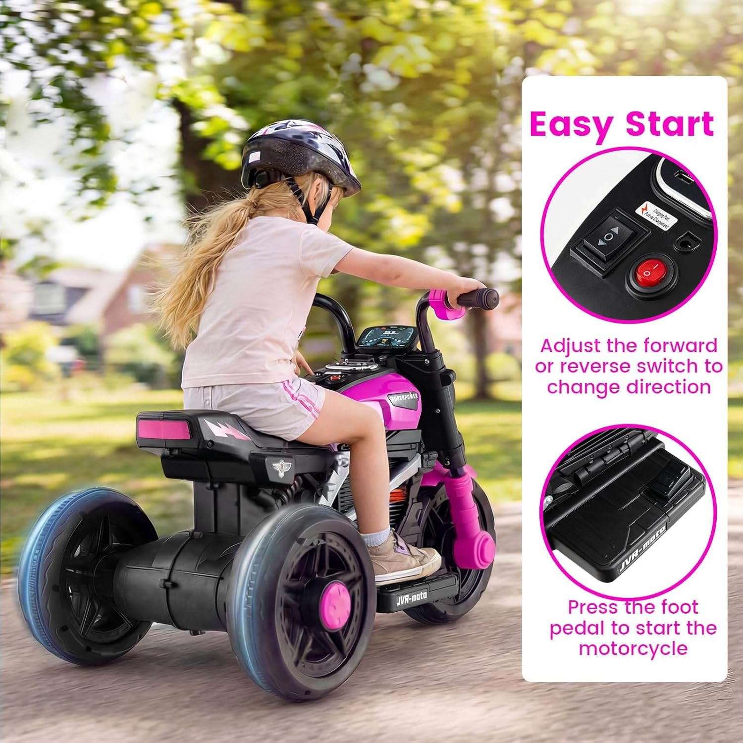 6V Kids Motorcycle with Forward & Reverse Switch, Headlight, Horn, Music, Story,