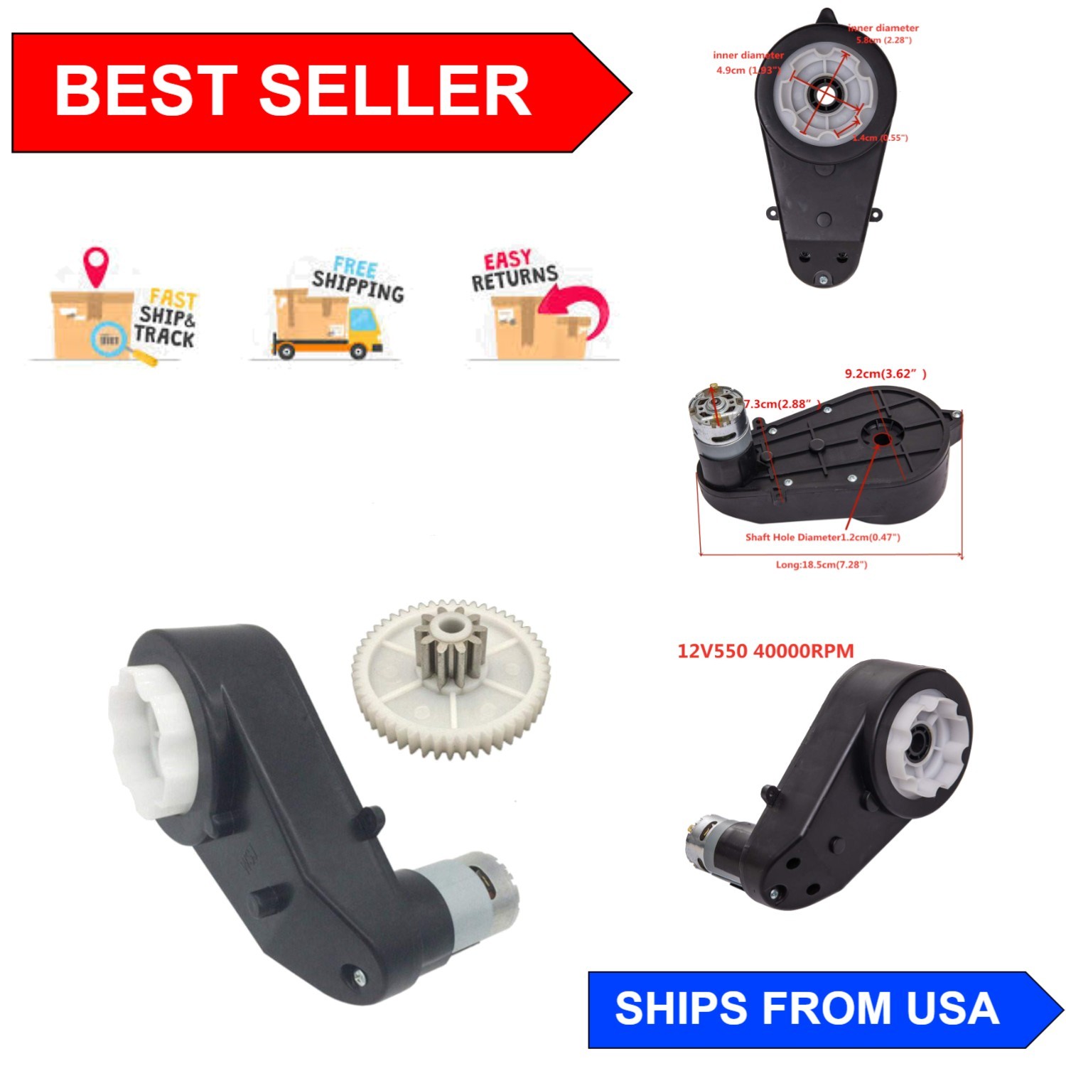 Durable 12V Motor Gearbox 40000 RPM for Enhanced Kids Ride-On Performance