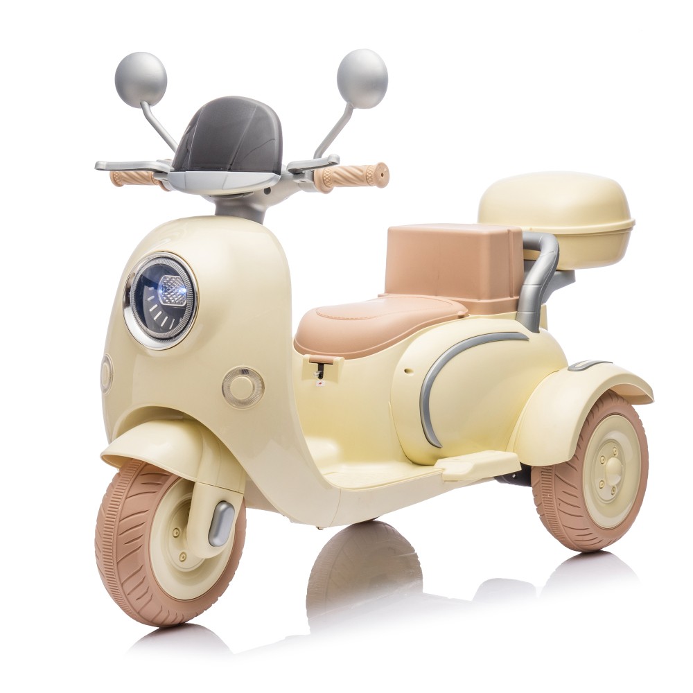 12V Dual Motor 2-Seater 3-Wheel Kids Motorcycle, Bluetooth Music & Big Storage