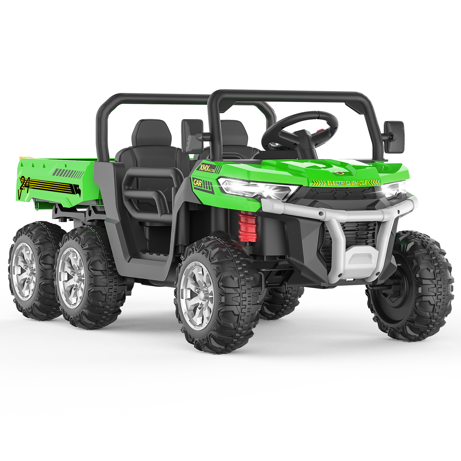 24V Powered Kid Ride On Dump Truck Toys 2 Seat Electric Dump Bed Truck 6 Wheels