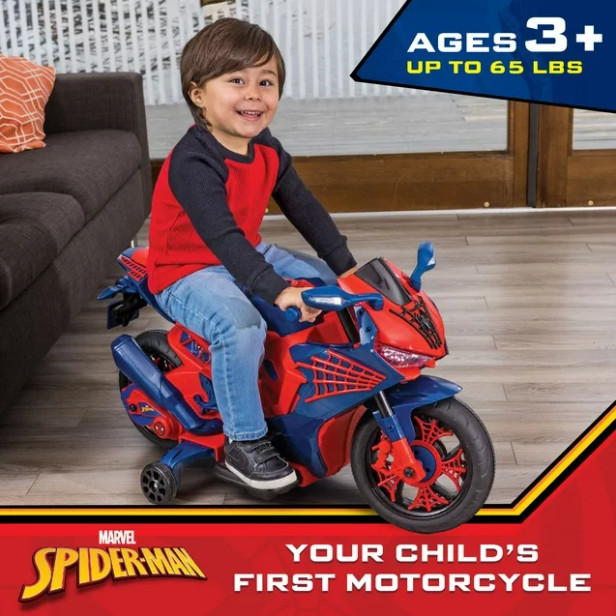 Kids Motorcycle Ride On Spiderman Design 6V Rechargeable Battery Ideal Gift NEW