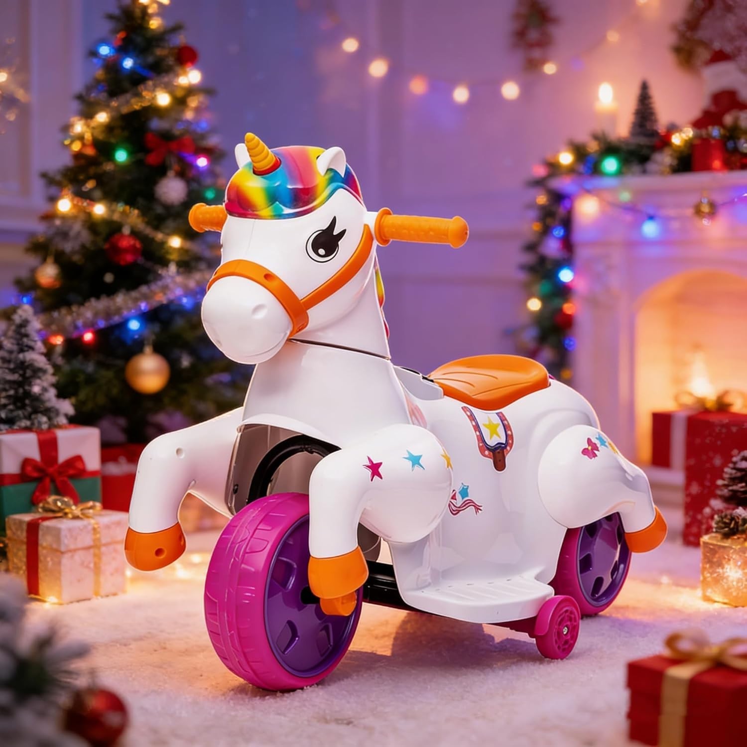 6V Electric Kids Ride On Toys Battery Powered Unicorn Cars for Toddlers w/ Music