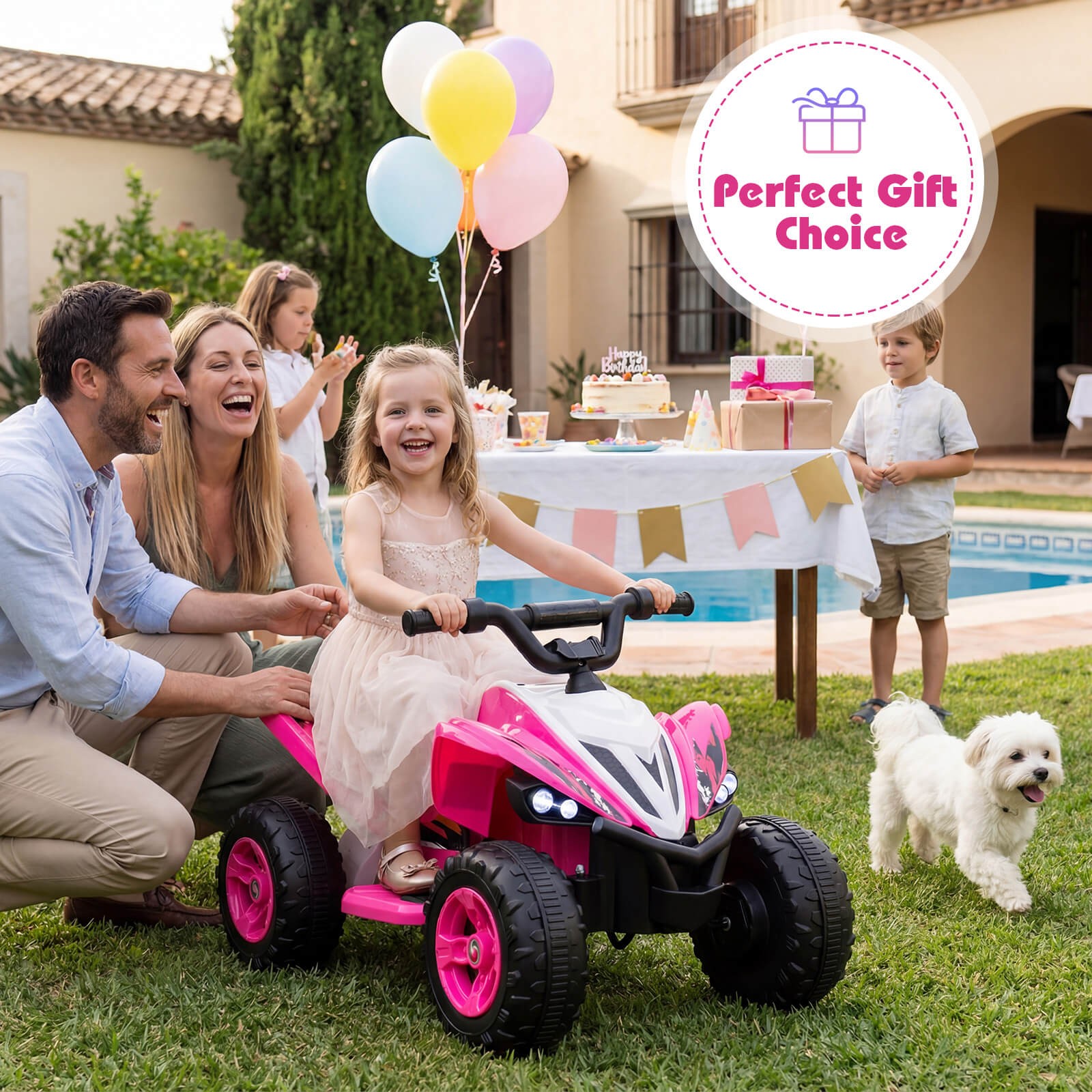 12V Quad 4 Wheeler Ride on Toy with Music, Light, USB Port, Wireless Connection