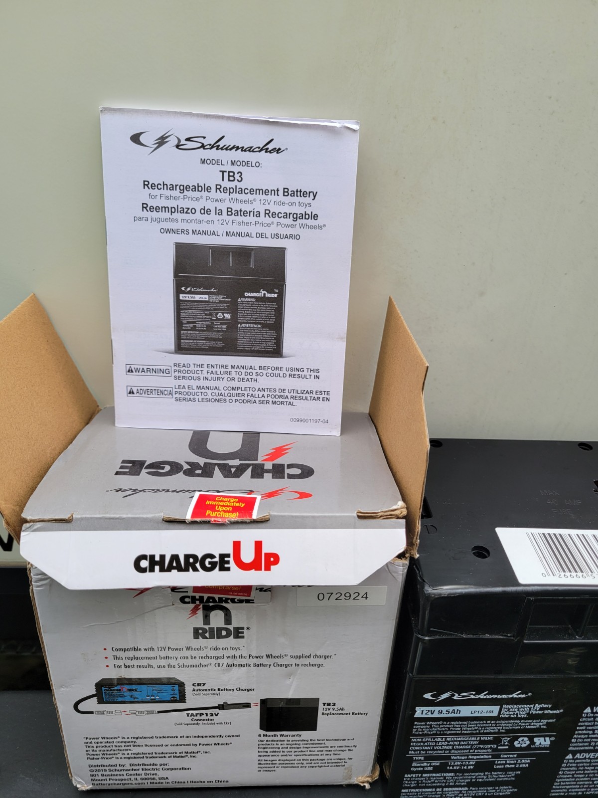 Schumacher 12V 9.5 Ah Replacement Battery For Charge N Ride On Toys, Model TB3.