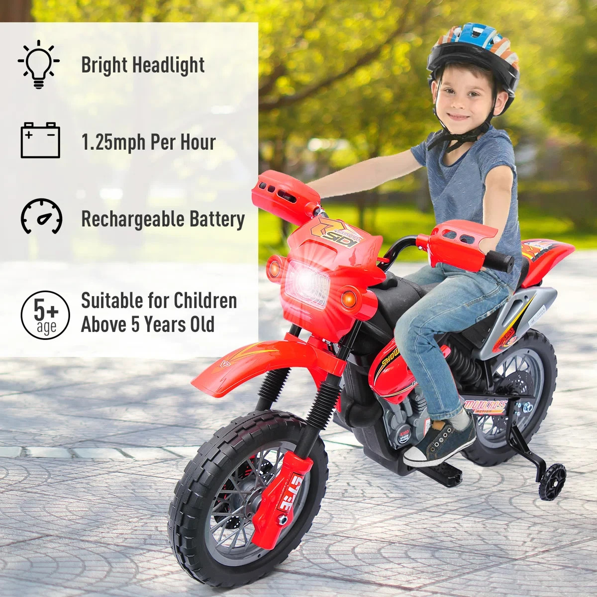 Aosom Battery Powered Ride On Dirt Bike 6V Kids Motorcycle with Music & Lights