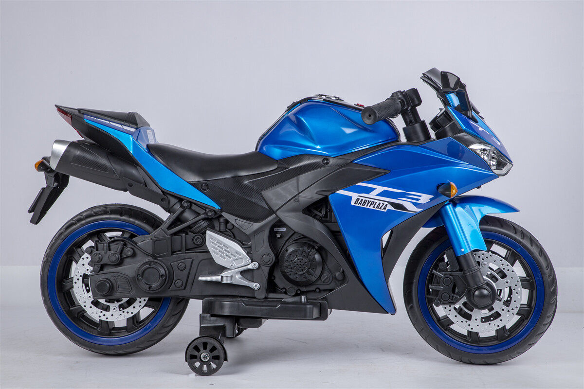 12V Kids Motorcycle Ride On Toy w/ Training Wheels 1.8~3.2 mph for kids 3-6 Blue