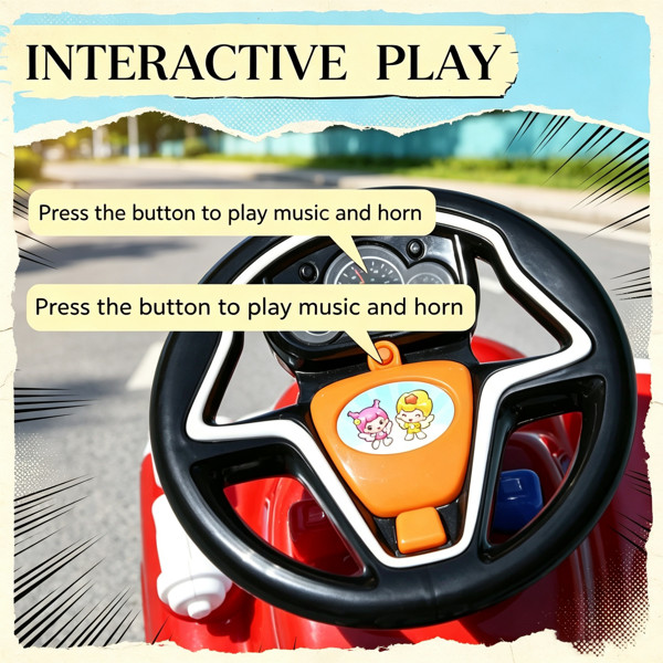 Toddler Fire Truck Ride On Toy with Steering Wheel Music Storage Backrest