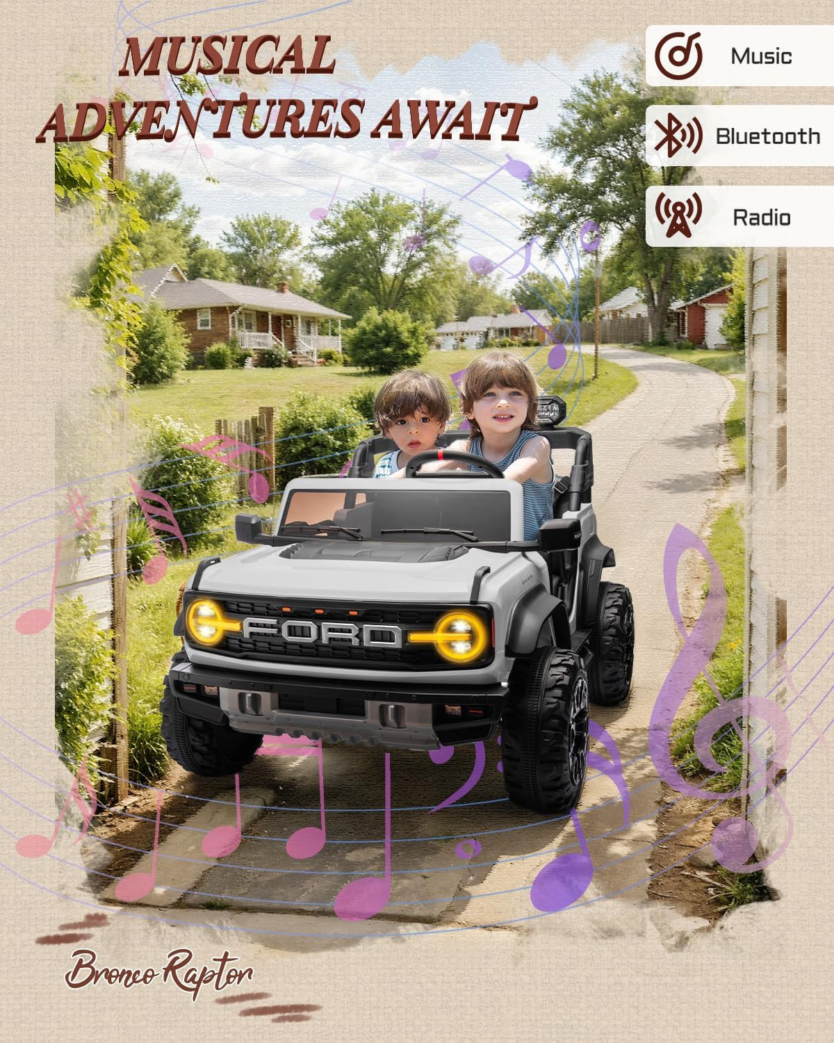 Licensed Ford Bronco Raptor 24V 2 Seater Kids Ride on Toys, Battery Powered Elec
