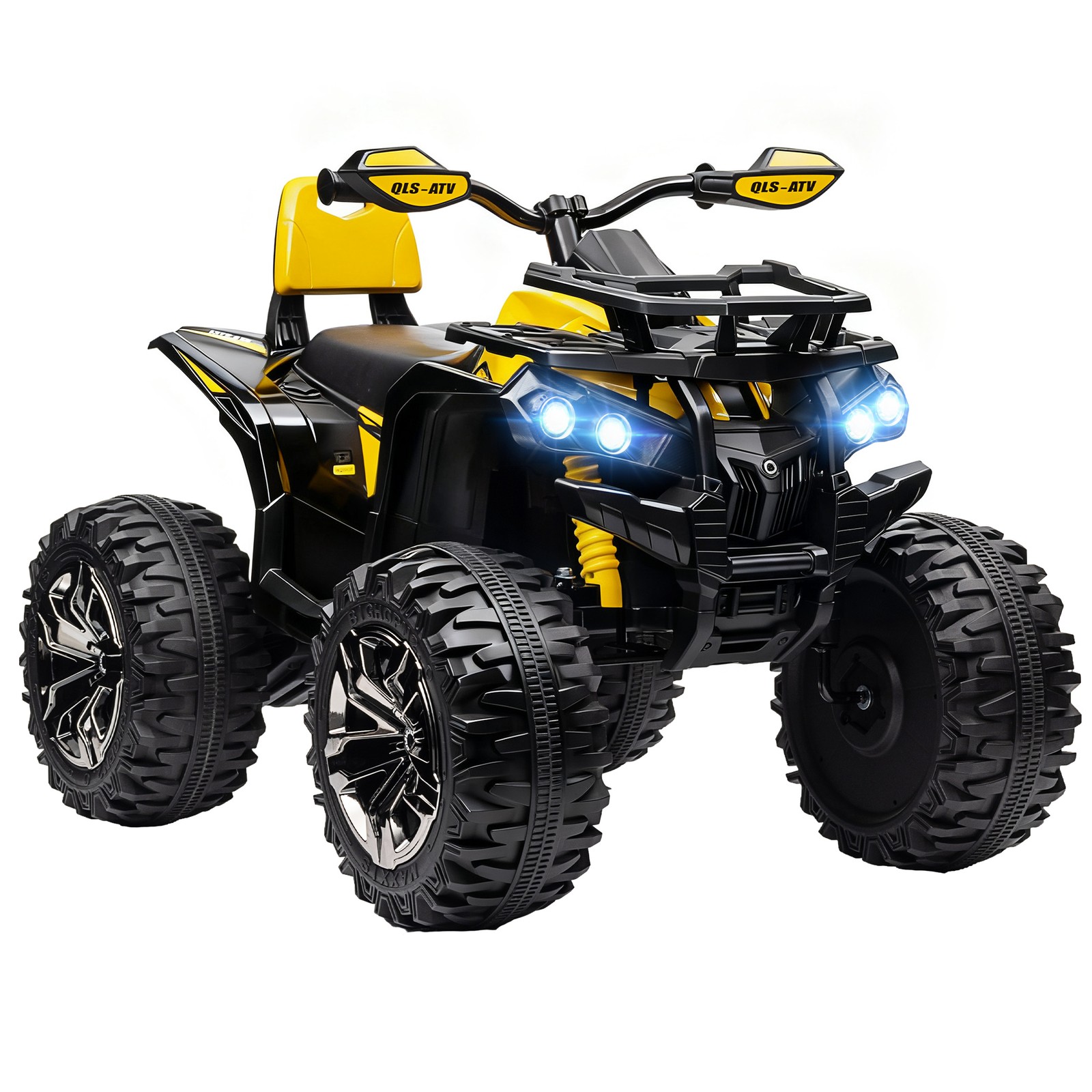 12V Kids ATV Quad Car Toy with Music & Headlights, Yellow