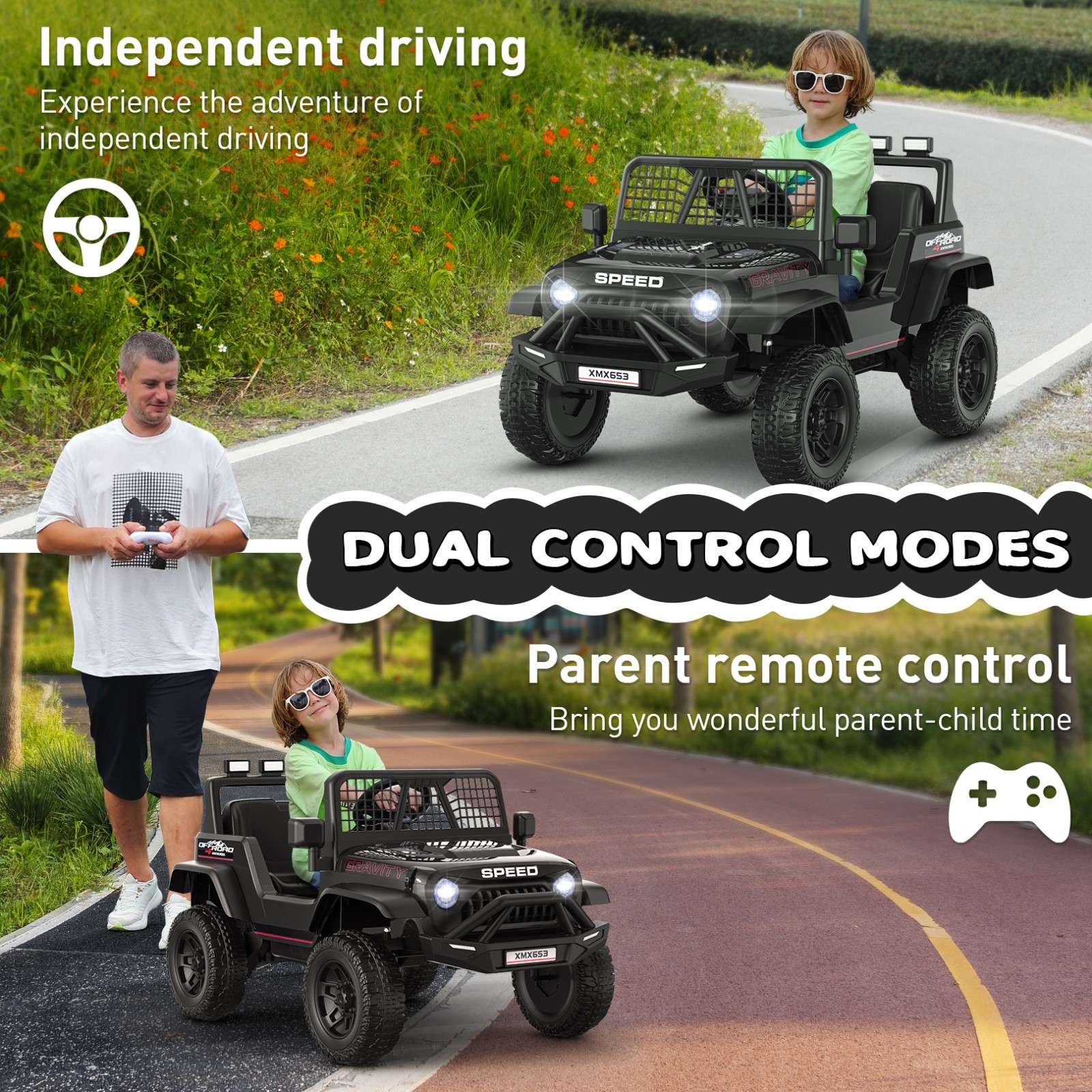 12V/24V Kids Electric Car Ride on Truck Battery Power Wheels w/LED Light & Music