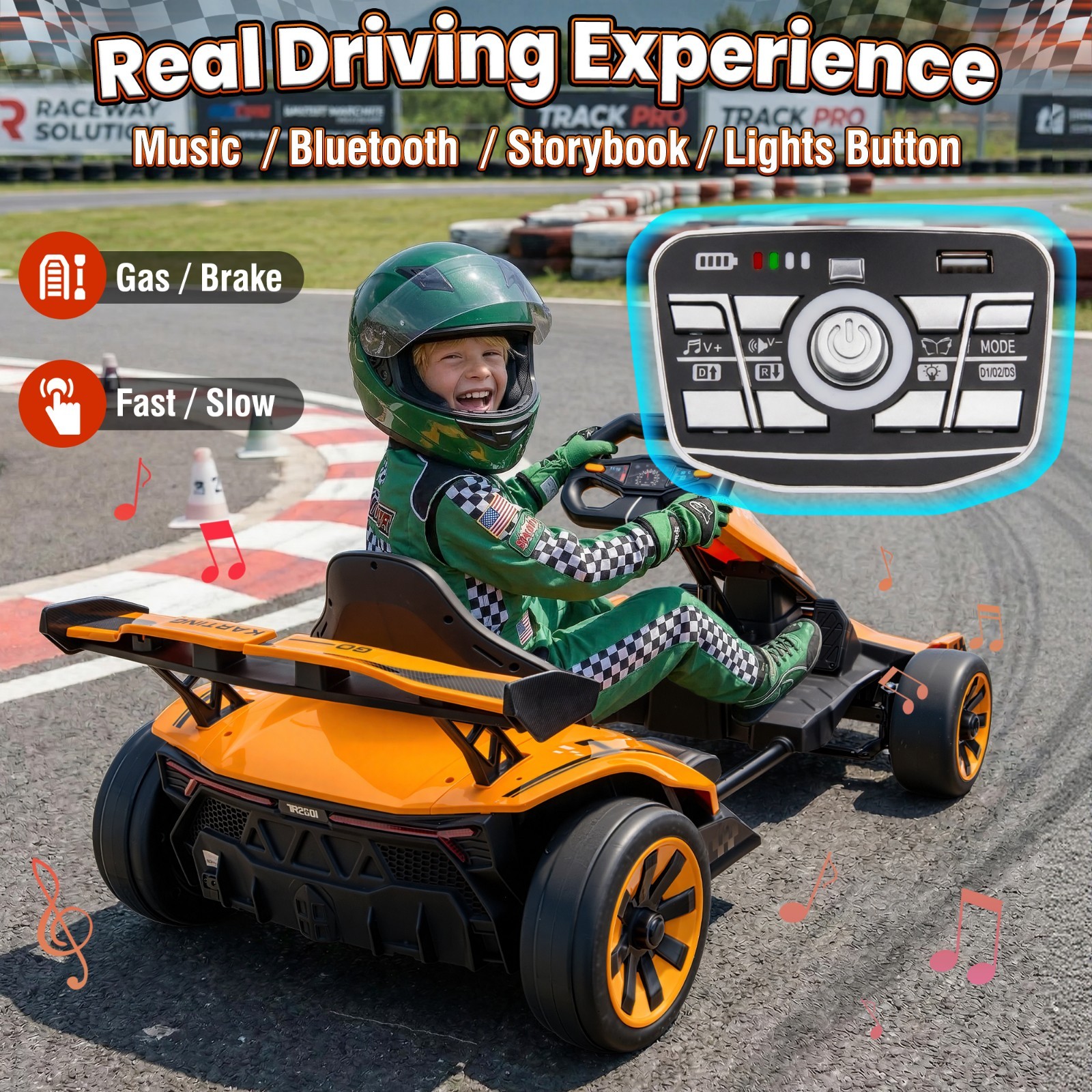 24V 10Ah Kids Drift Go Kart Dual Motor Adjustable Frame LED Underglow Lights