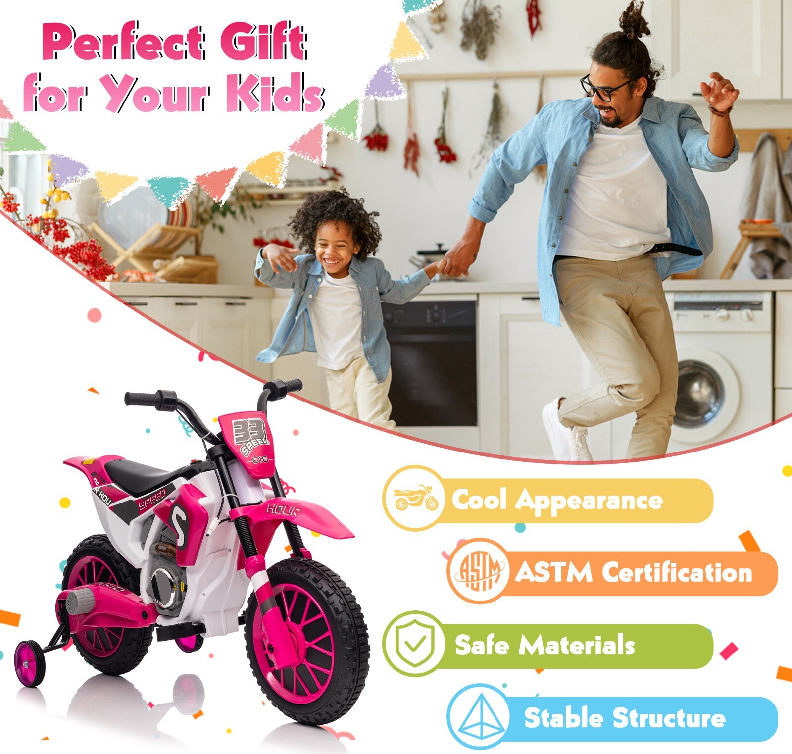 12V TOBBI Electric Motorcycle for Kids Battery Powered Ride On Toys with 2 Speed