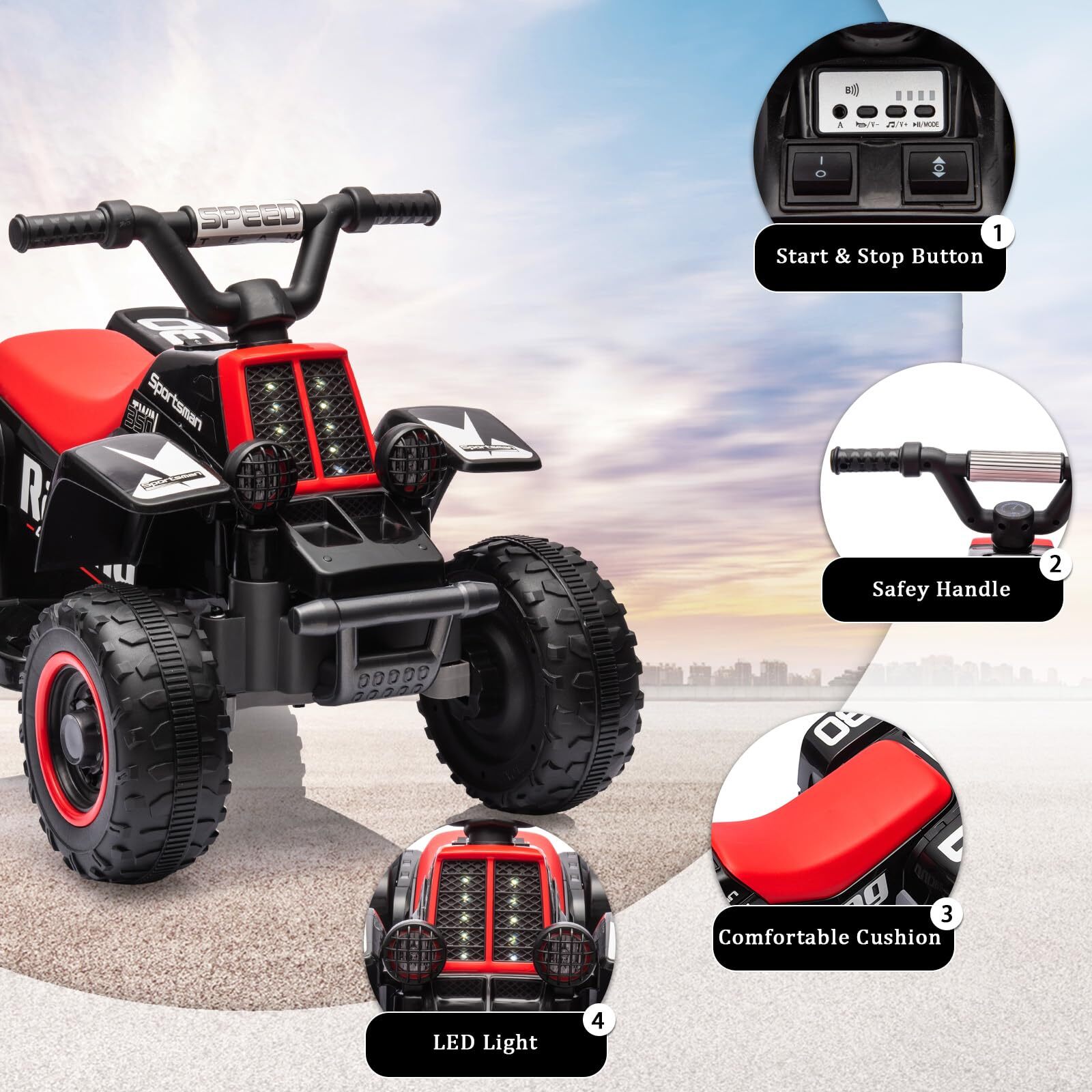 Electric Ride On 6V Kids ATV 4 Wheeler W/Led Lights for Toddlers Aged 1-3 Years