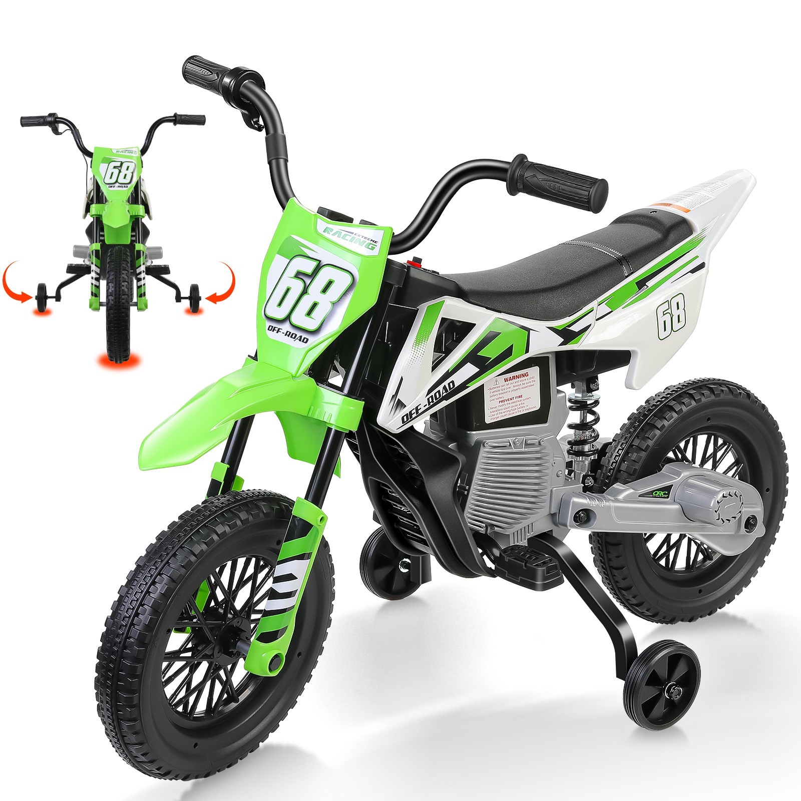12V Kids Dirt Bike with Twist Grip Throttle Electric Motorcycle w/Training Wheel