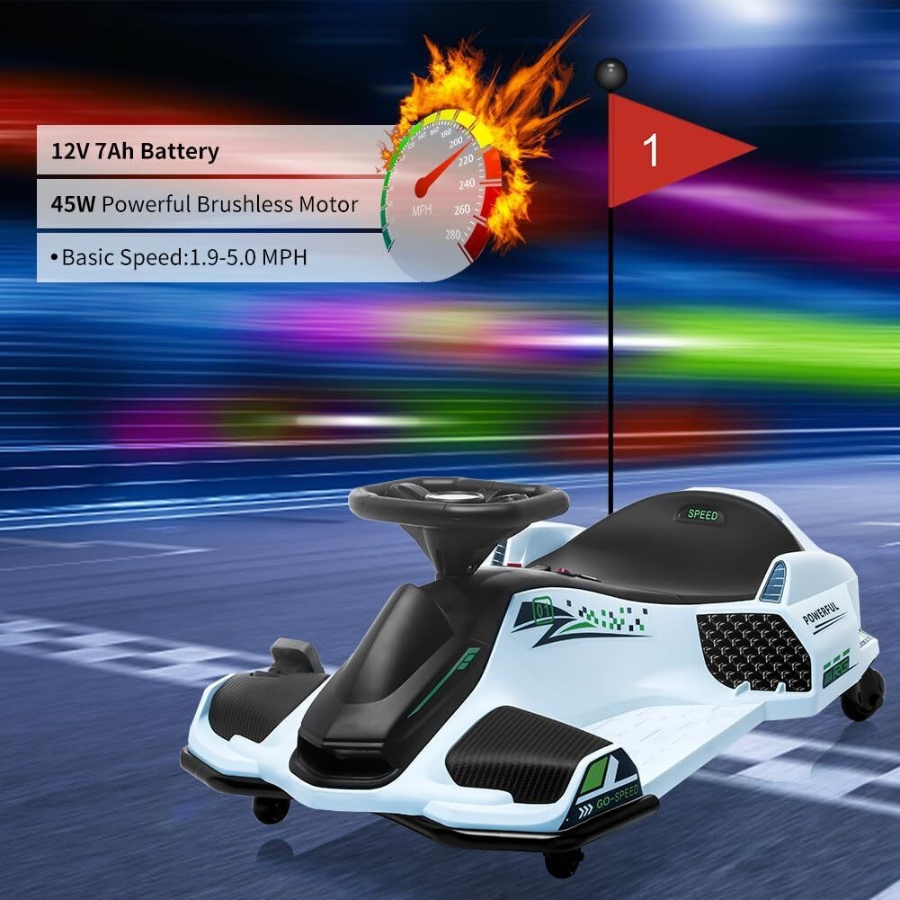 12V Kids Ride On Drift Car Electric Drifting Go-Kart LED Light High/Low Speed