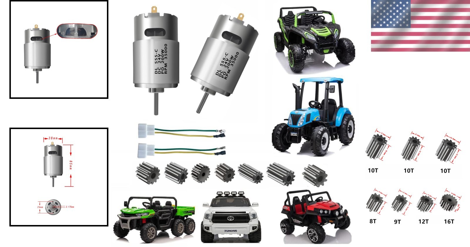 2 Pcs 24V RS555 High-Speed Motor Set for Power Wheels – 35000RPM Upgrade