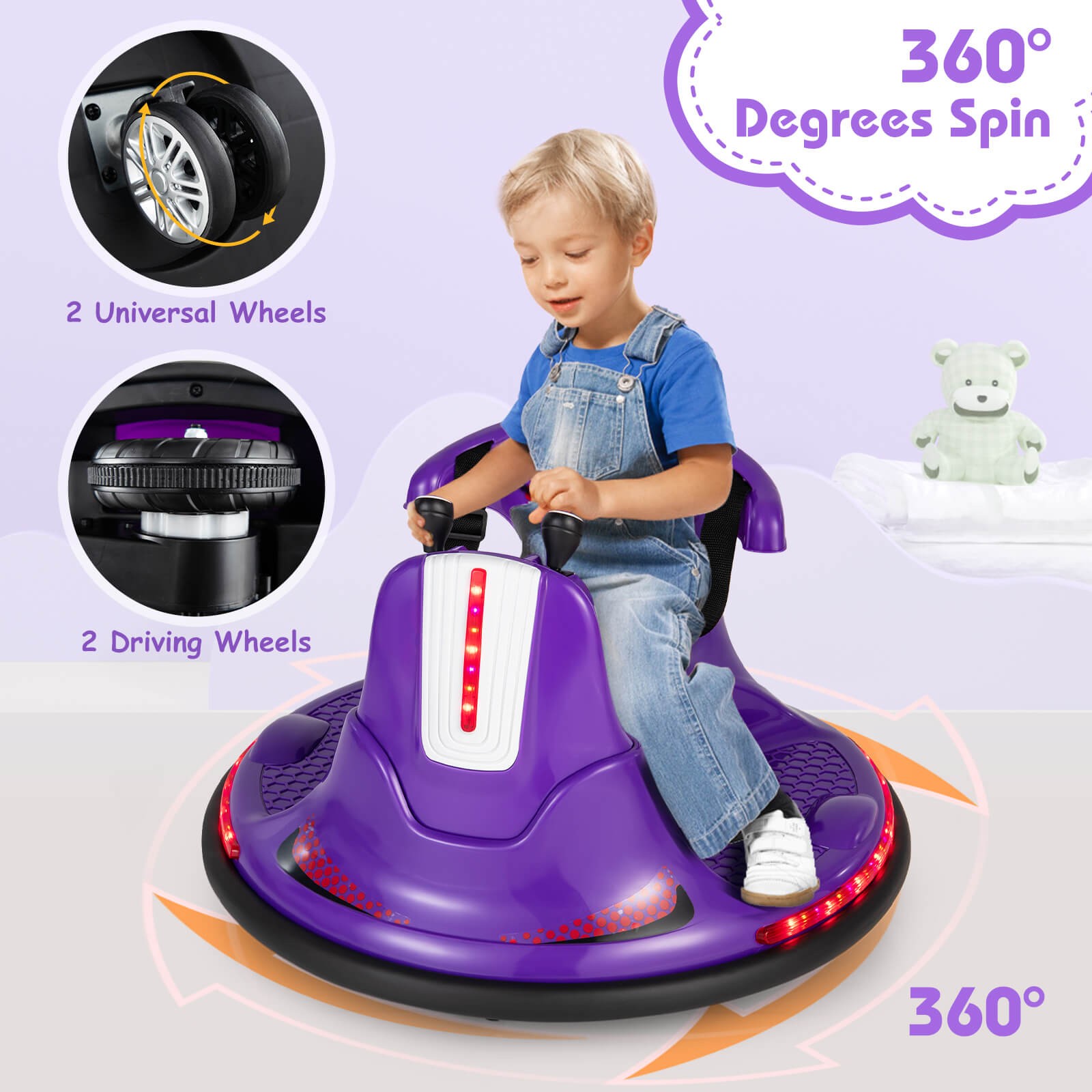 12V Bumper Car for Kids Toddlers Electric Ride On Car Vehicle w/ 360° Spin