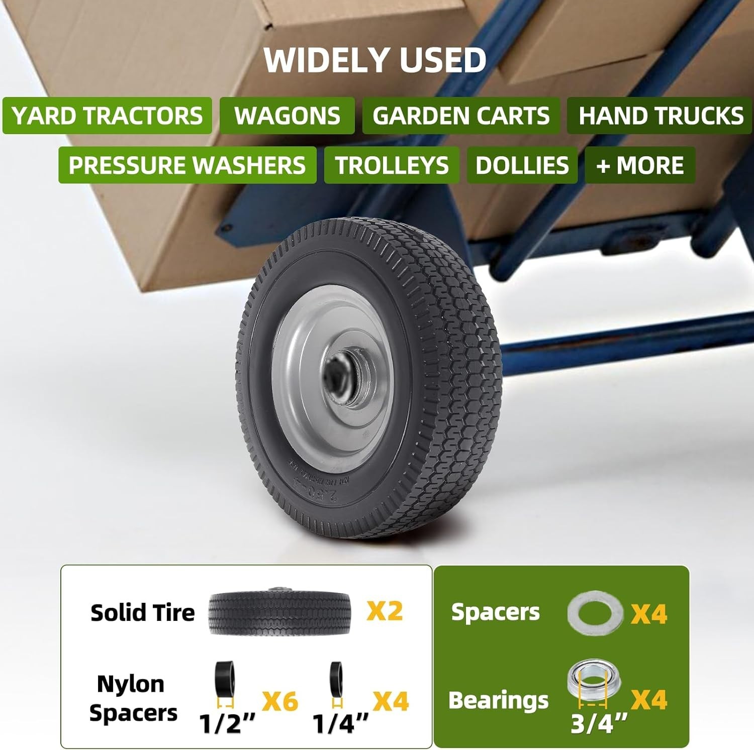 8-Inch Flat-Free Wheel Assemblies – 5/8 & 3/4 Bearing Compatibility