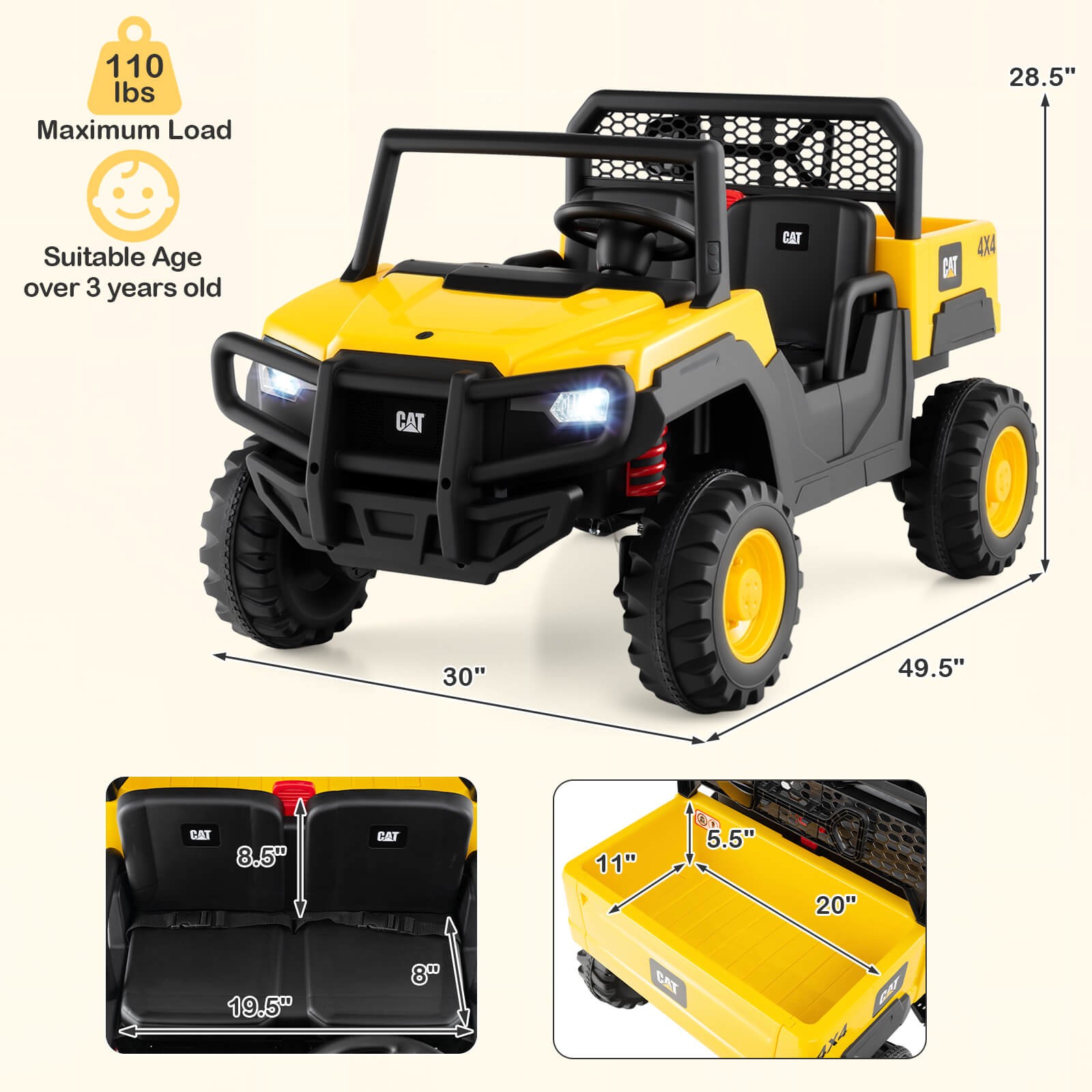 24V Ride On Dump Truck w/Remote Control, Dump Bed, Shovel, Music, Soft Start
