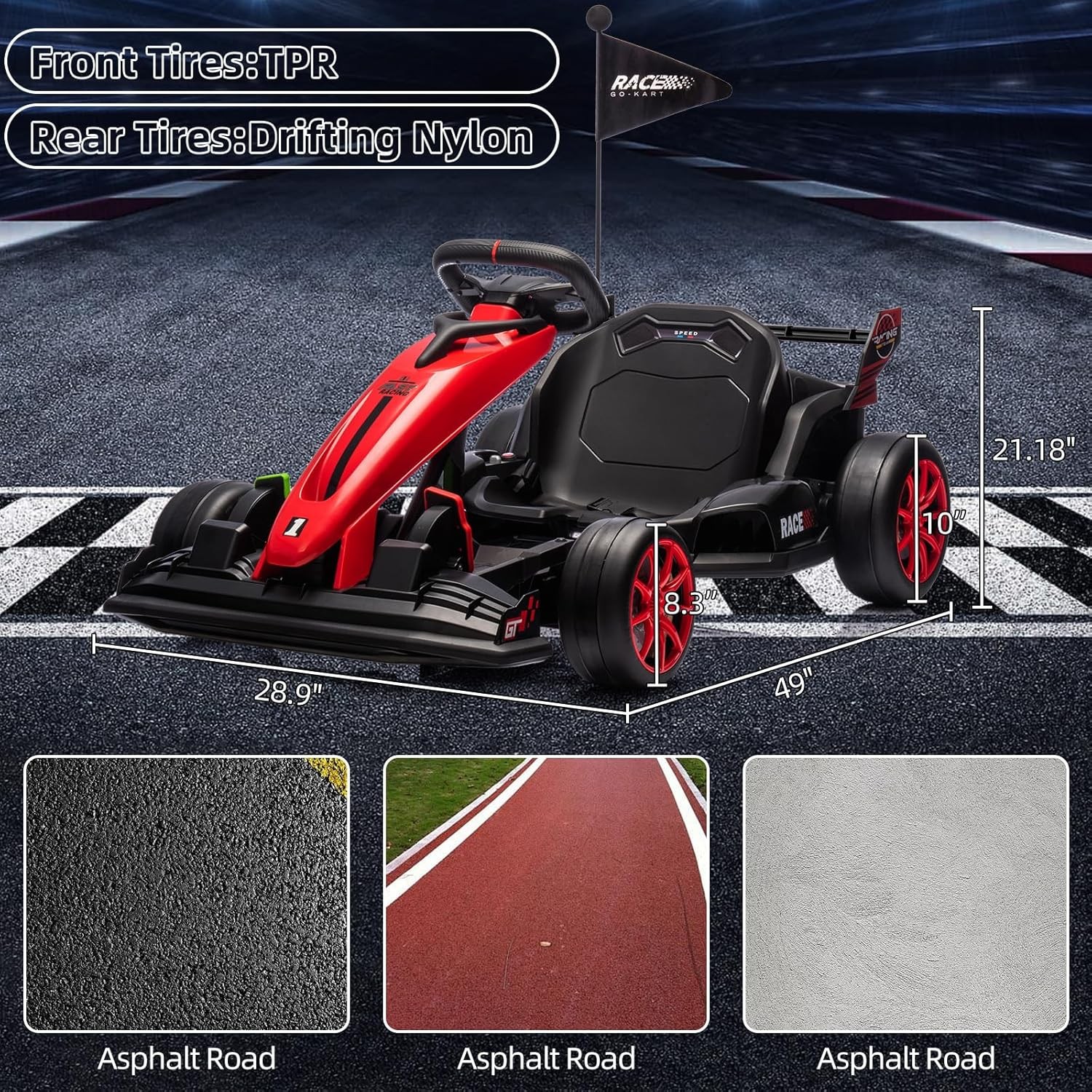 24V Kids Go Kart 8MPH High Speed Drifting Toys Ride on Drift Car for 6+ Years