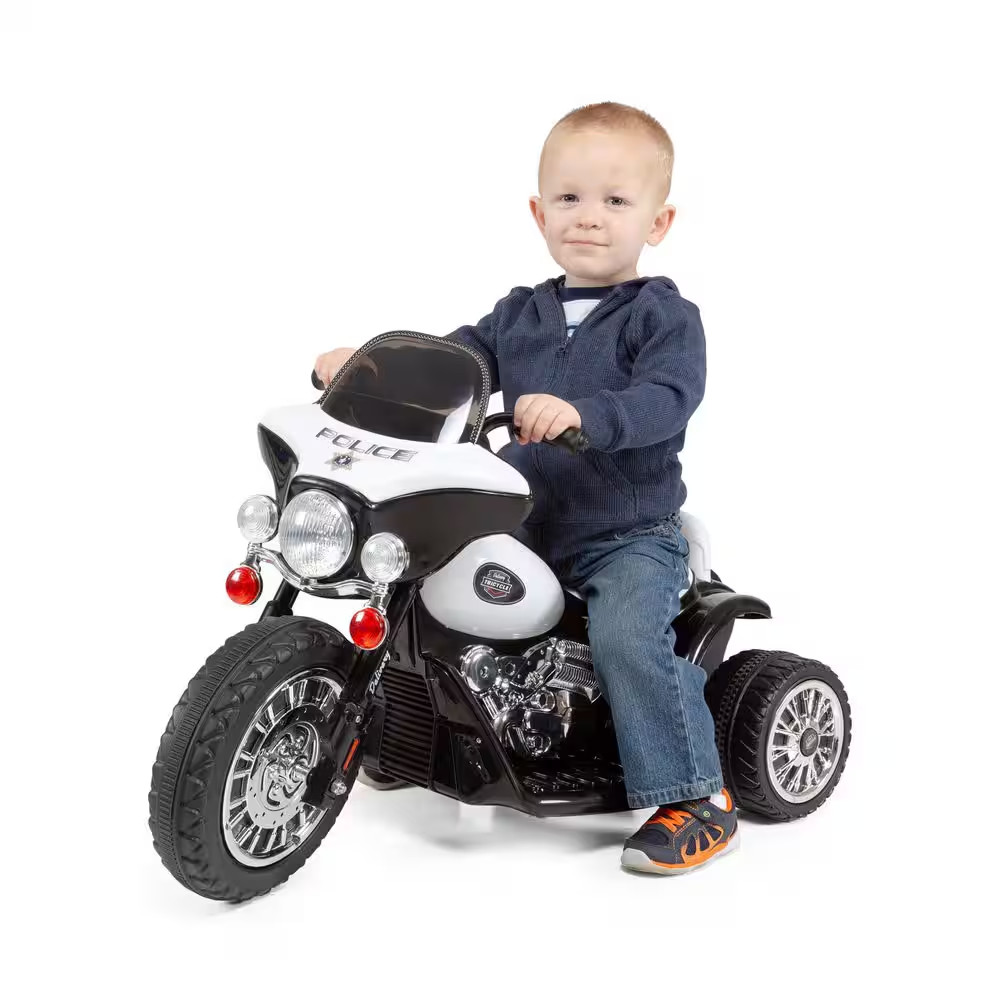 3-Wheel Battery Powered Ride on Toy Motorcycle Police Chopper in Black