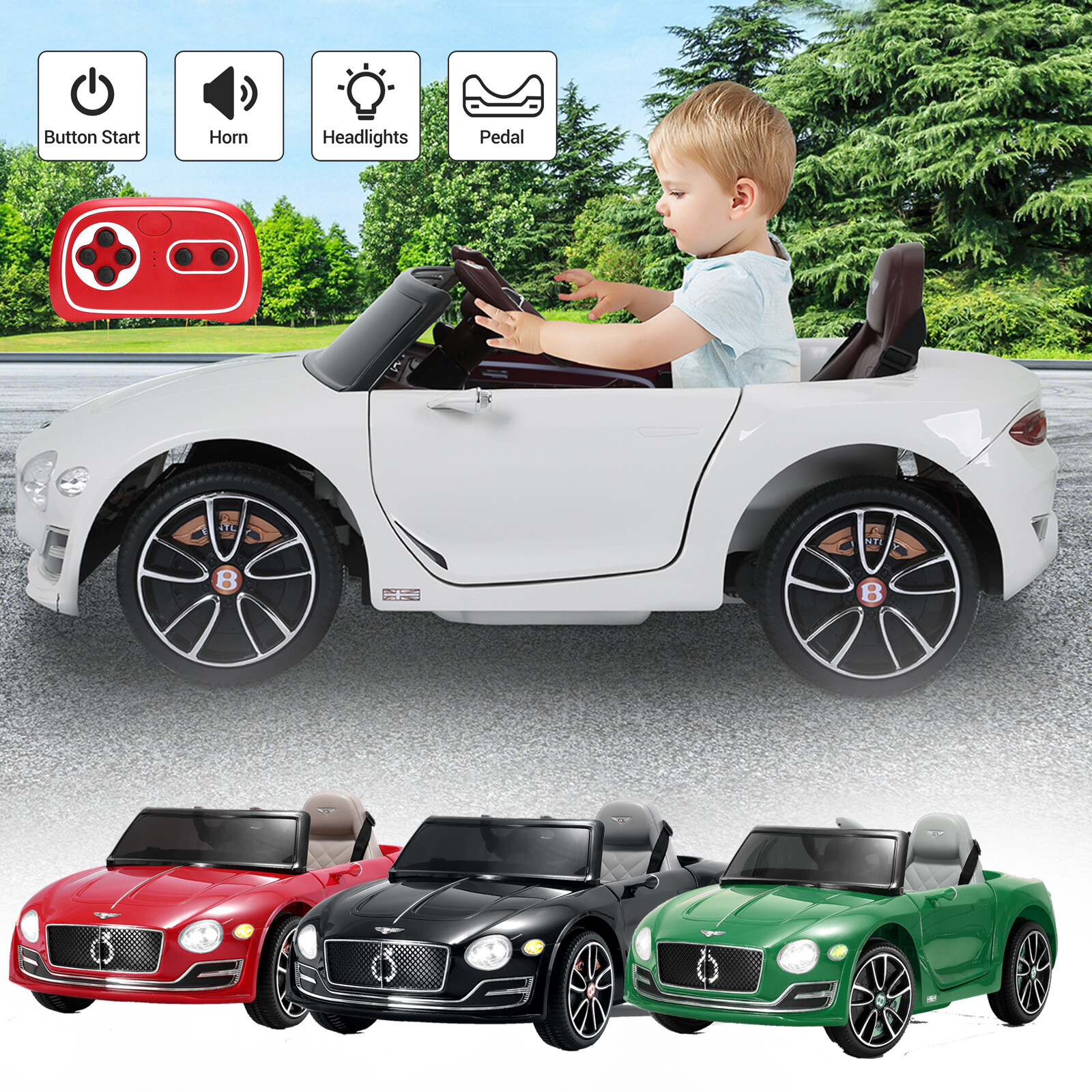 12V Kids Car Power Wheels Ride-on Toy Vehicle with Remote Control & LED Lights