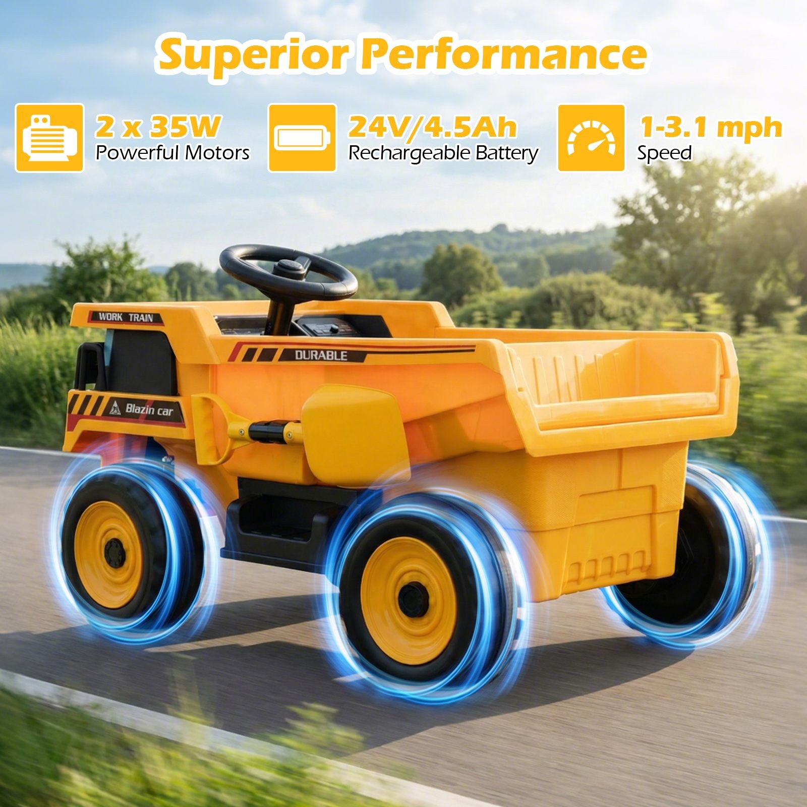 24V Ride on Dump Truck for Kids,4-Wheeler Construction Electric Vehicle w/Shovel