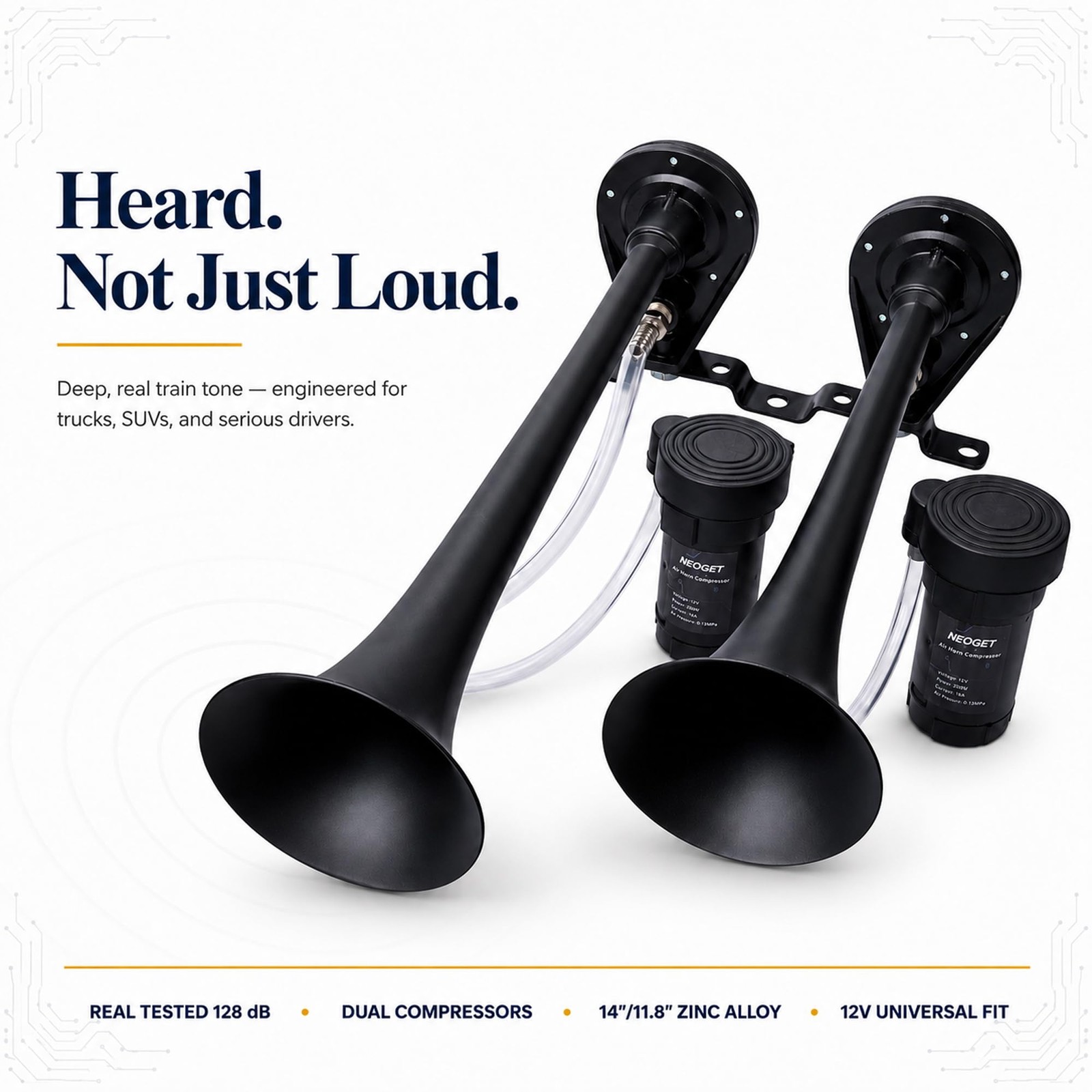 Dual Trumpet Train Horn 12V with Dual Compressors, Deep Real Train Sound, Lon…