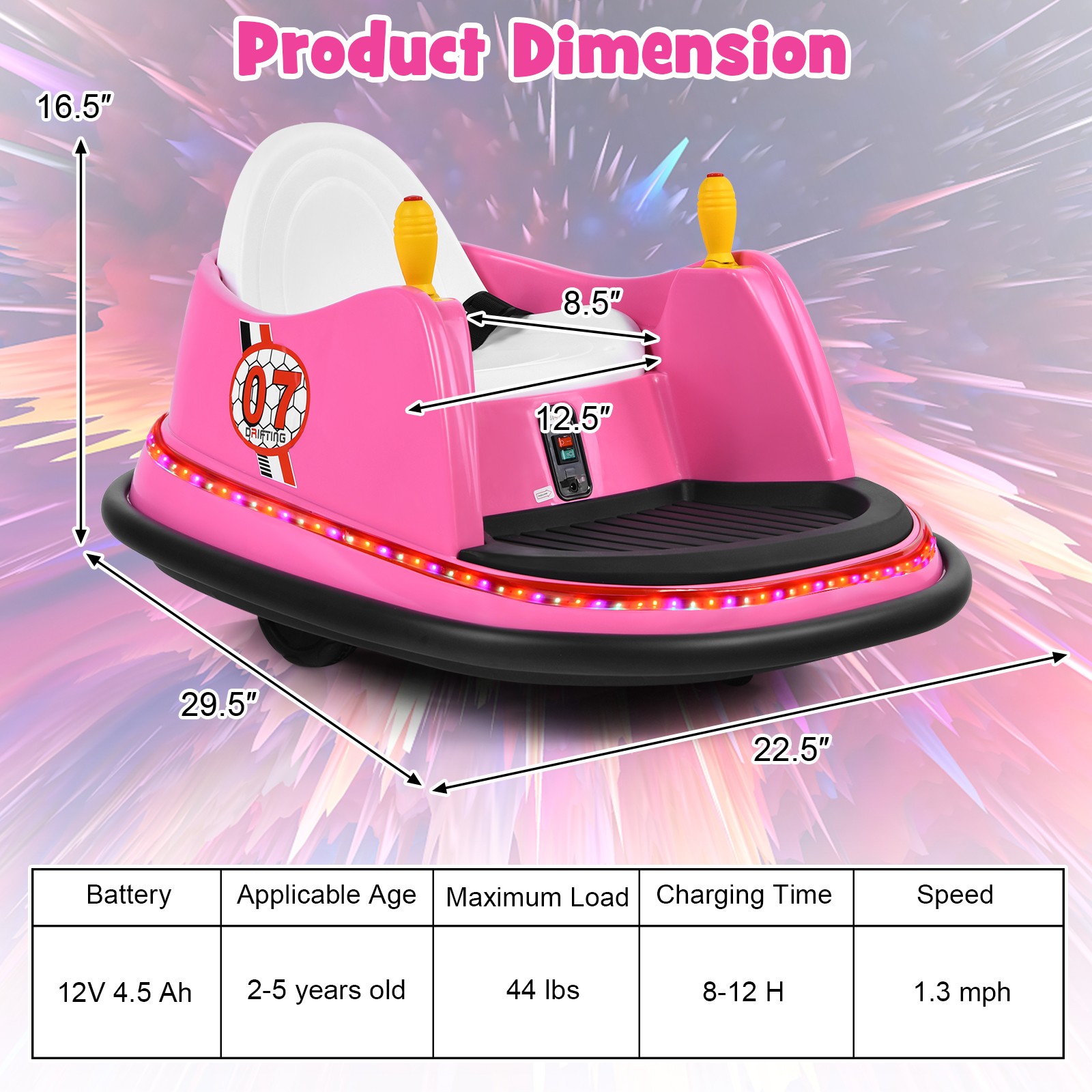 12V Vehicle 360° Spin Race Toy Kids Ride On Bumper Car w/ Remote Control Pink