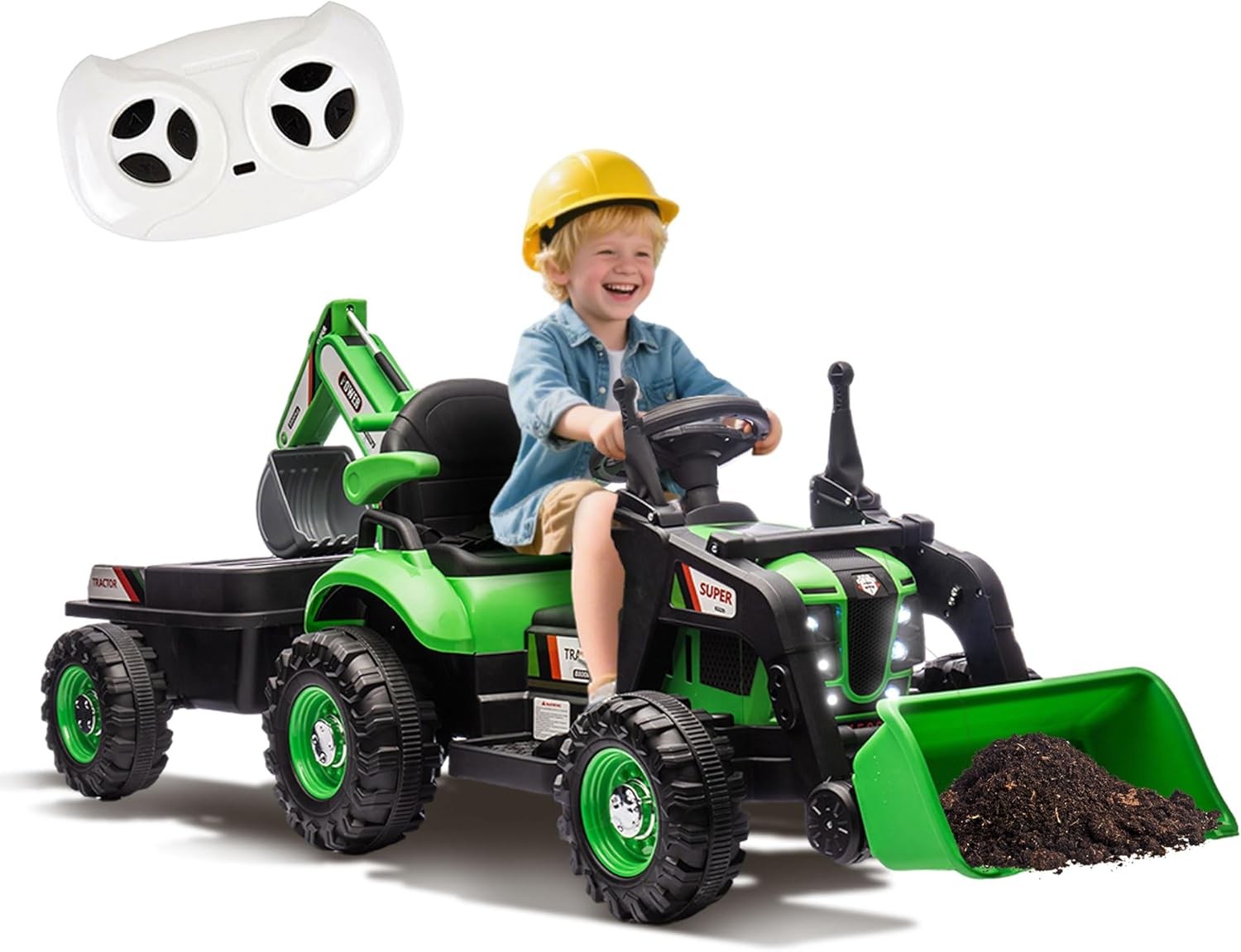 24V Kids Ride on Tractor 4-in-1 Excavator Dump Truck W/Remote 3-Speed Adjustable