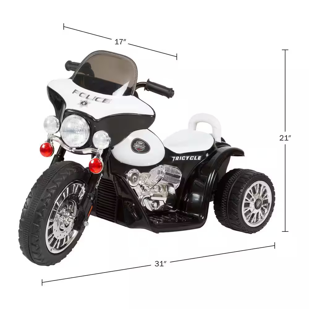 3-Wheel Battery Powered Ride on Toy Motorcycle Police Chopper in Black
