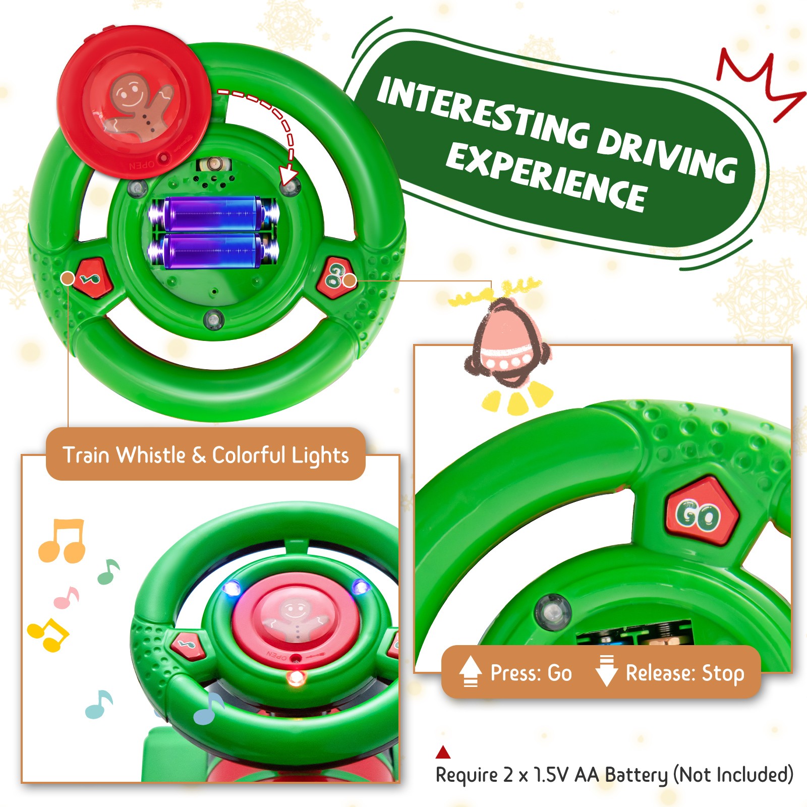 6V Electric Kids Motorized Train Toy with Unique Train Outlook & Stickers Green