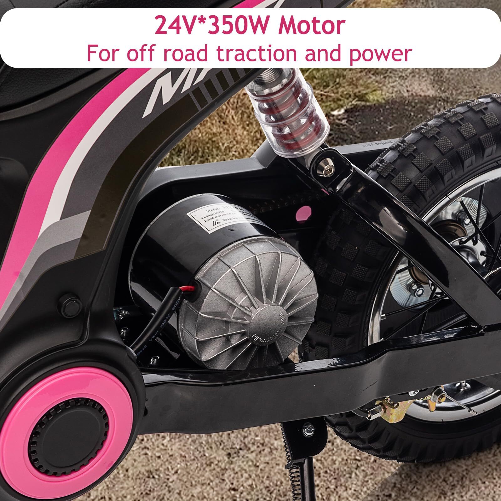 24V Ride On Motorcycle Dirt Bike, Electric-Powered Dirt Bike W/Rear-Wheel Drive