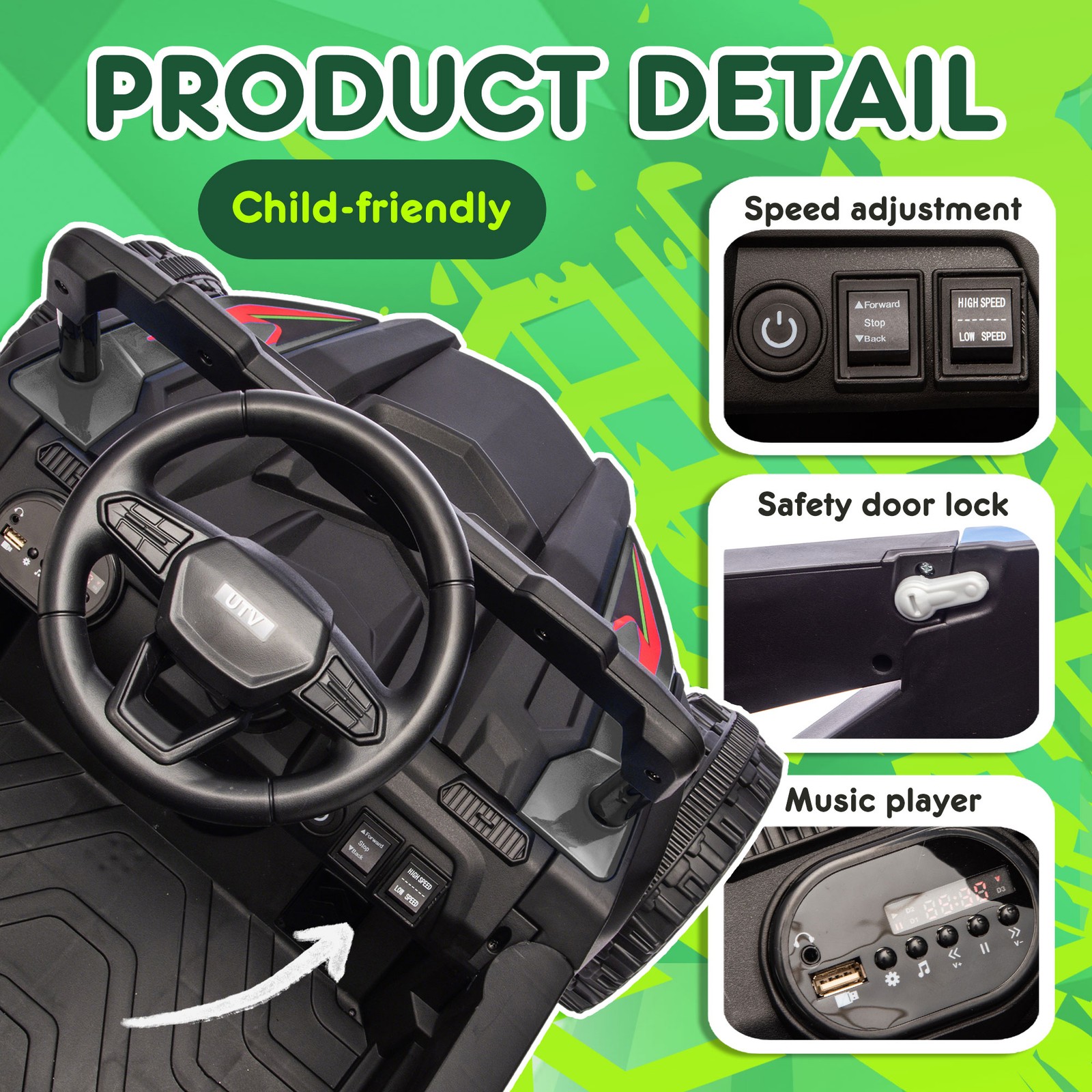 24V Kids ride on UTV W/ 2.4G PC,80W*2,Four-wheel suspension for Kids Aged 3-5